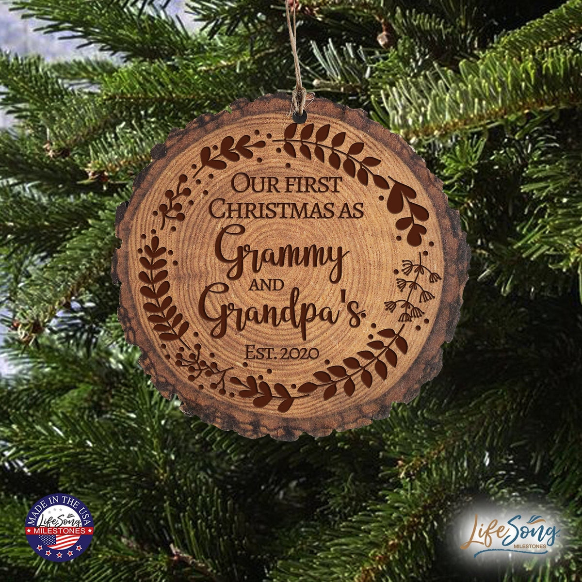 Personalized 3.75in Christmas Barky Ornament for Grandparents - Our First Christmas - LifeSong Milestones