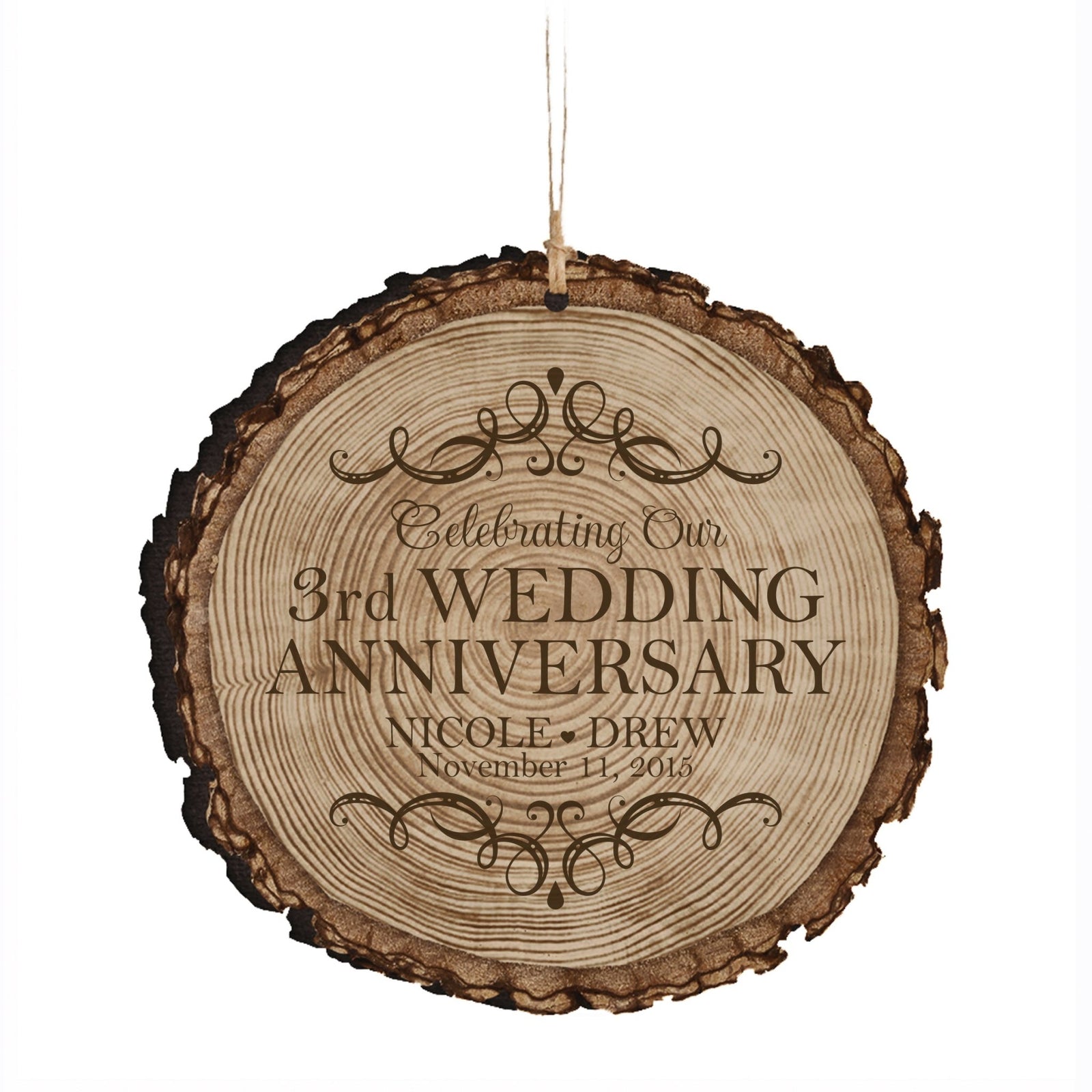 Personalized 3rd Wedding Anniversary Engraved Ornament - LifeSong Milestones