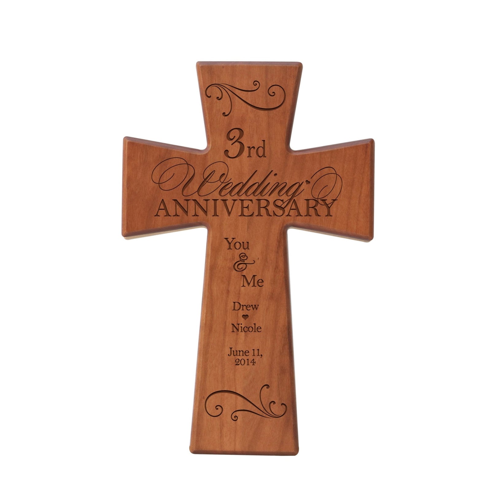 Personalized 3rd Wedding Anniversary Engraved Wall Cross - Three Year - LifeSong Milestones