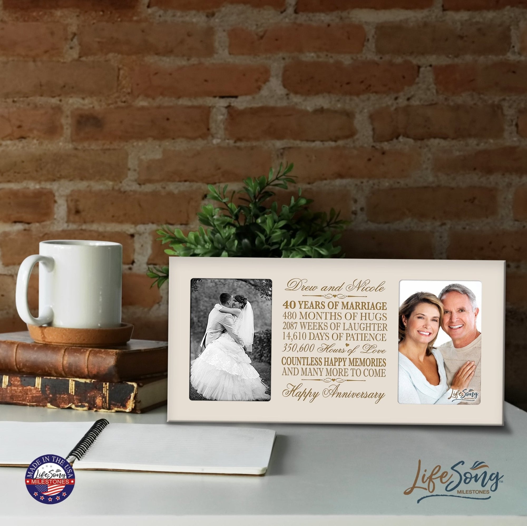 Personalized 40th Anniversary Double Photo Frame - Happy Anniversary - LifeSong Milestones