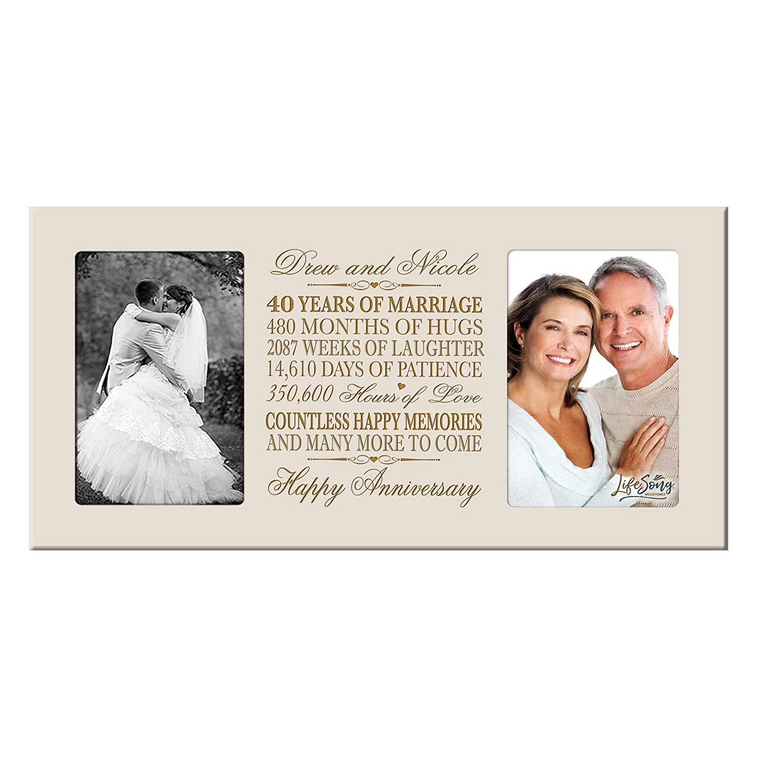 Personalized 40th Anniversary Double Photo Frame - Happy Anniversary - LifeSong Milestones