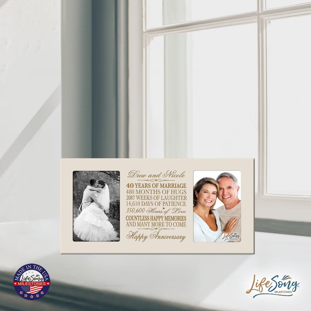 Personalized 40th Anniversary Double Photo Frame - Happy Anniversary - LifeSong Milestones