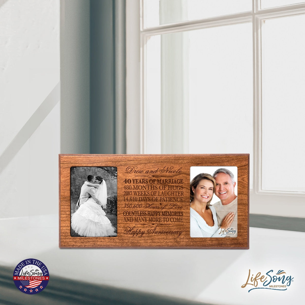 Personalized 40th Anniversary Double Photo Frame - Happy Anniversary - LifeSong Milestones