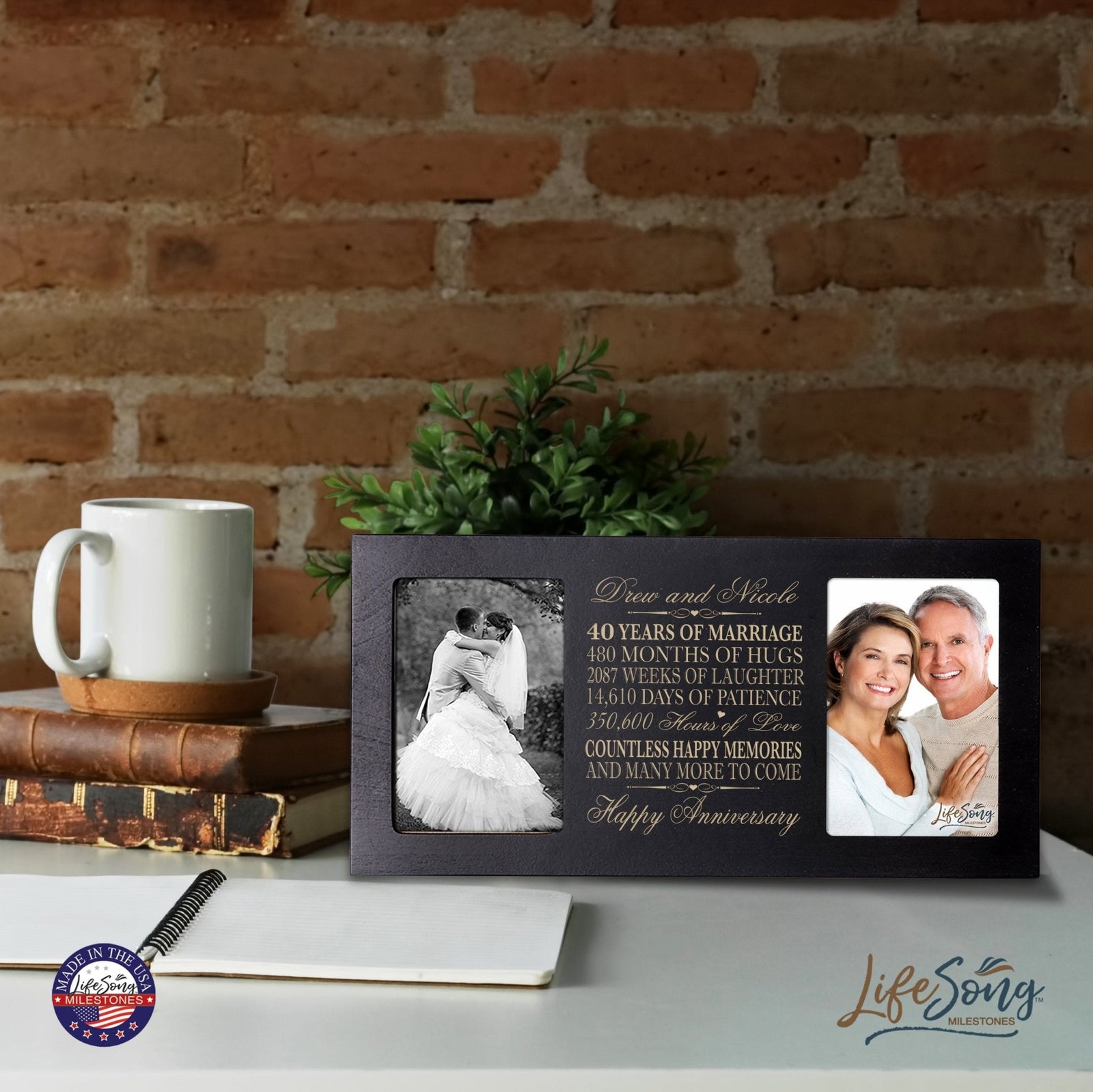 Personalized 40th Anniversary Double Photo Frame - Happy Anniversary - LifeSong Milestones