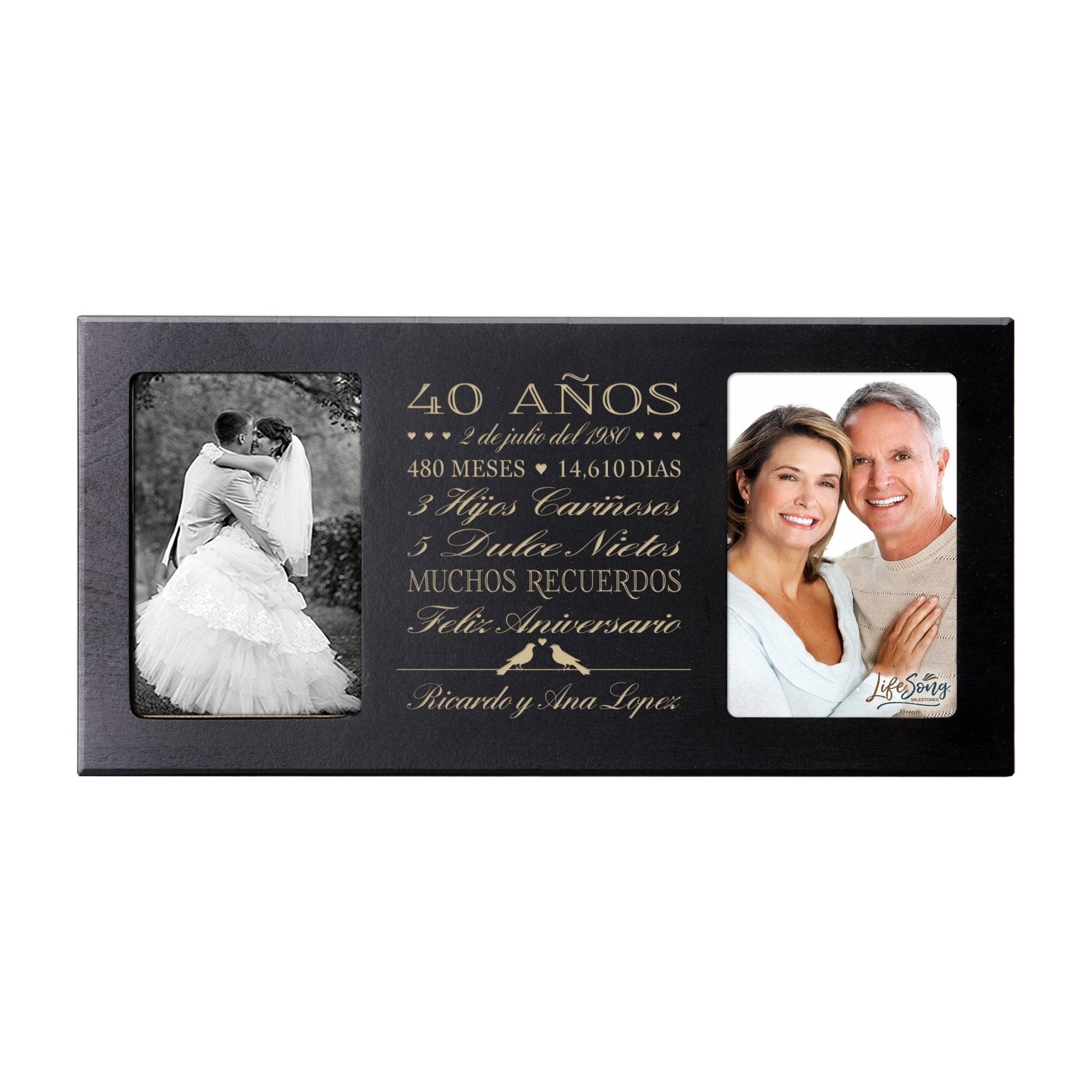 Personalized 40th Anniversary Picture Frame Holds 2-4x6 Photos (Spanish Verse) - LifeSong Milestones