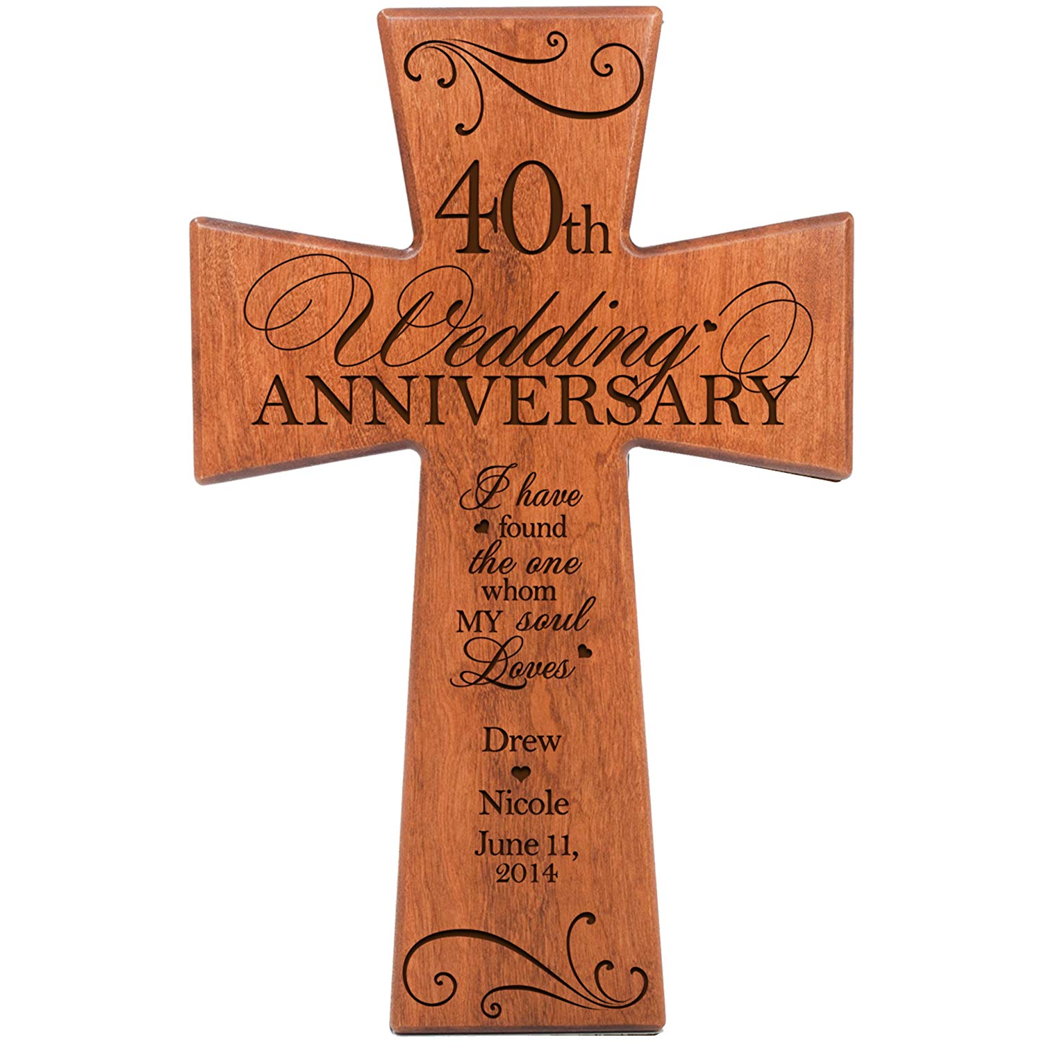 Personalized 40th Wedding Anniversary Cherry Wall Cross - Found the One - LifeSong Milestones