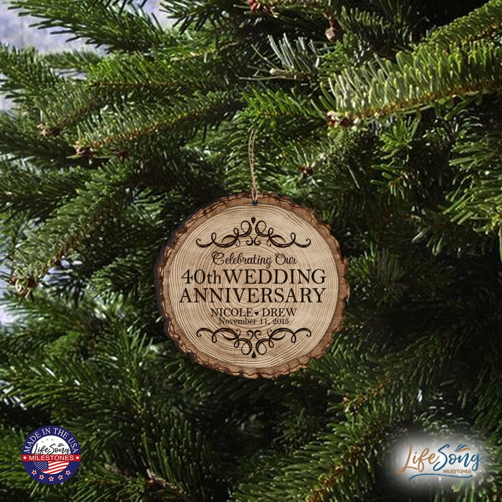 Personalized 40th Wedding Anniversary Engraved Ornament - LifeSong Milestones