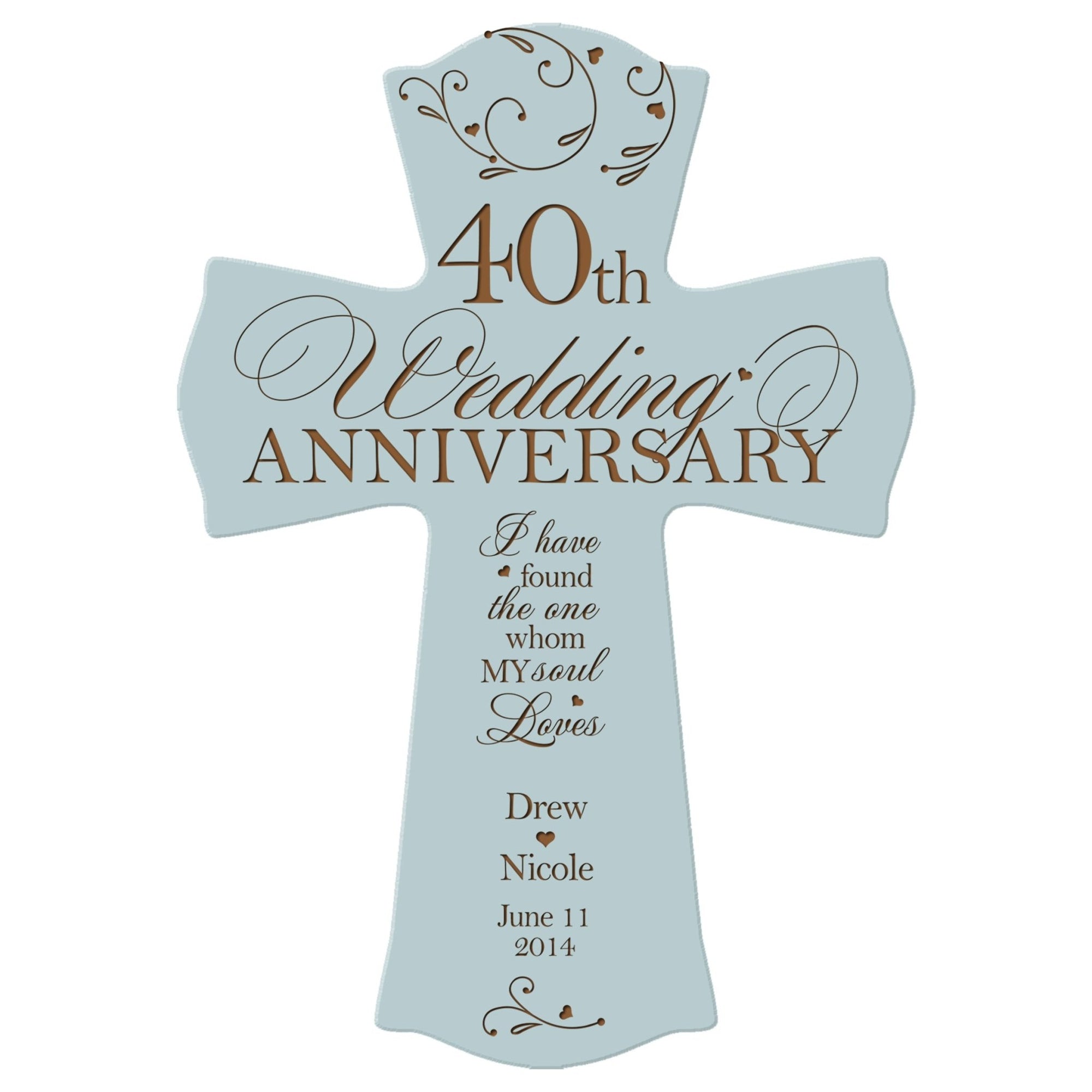 Personalized 40th Wedding Anniversary Engraved Wall Cross - My Soul Loves - LifeSong Milestones