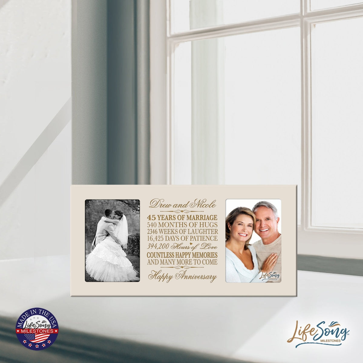 Personalized 45th Anniversary Double Photo Frame - Happy Anniversary - LifeSong Milestones