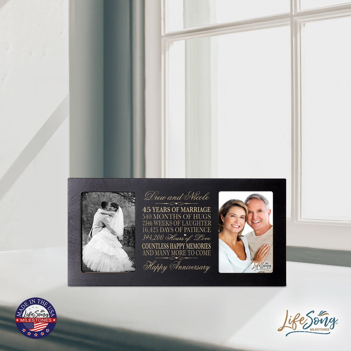Personalized 45th Anniversary Double Photo Frame - Happy Anniversary - LifeSong Milestones
