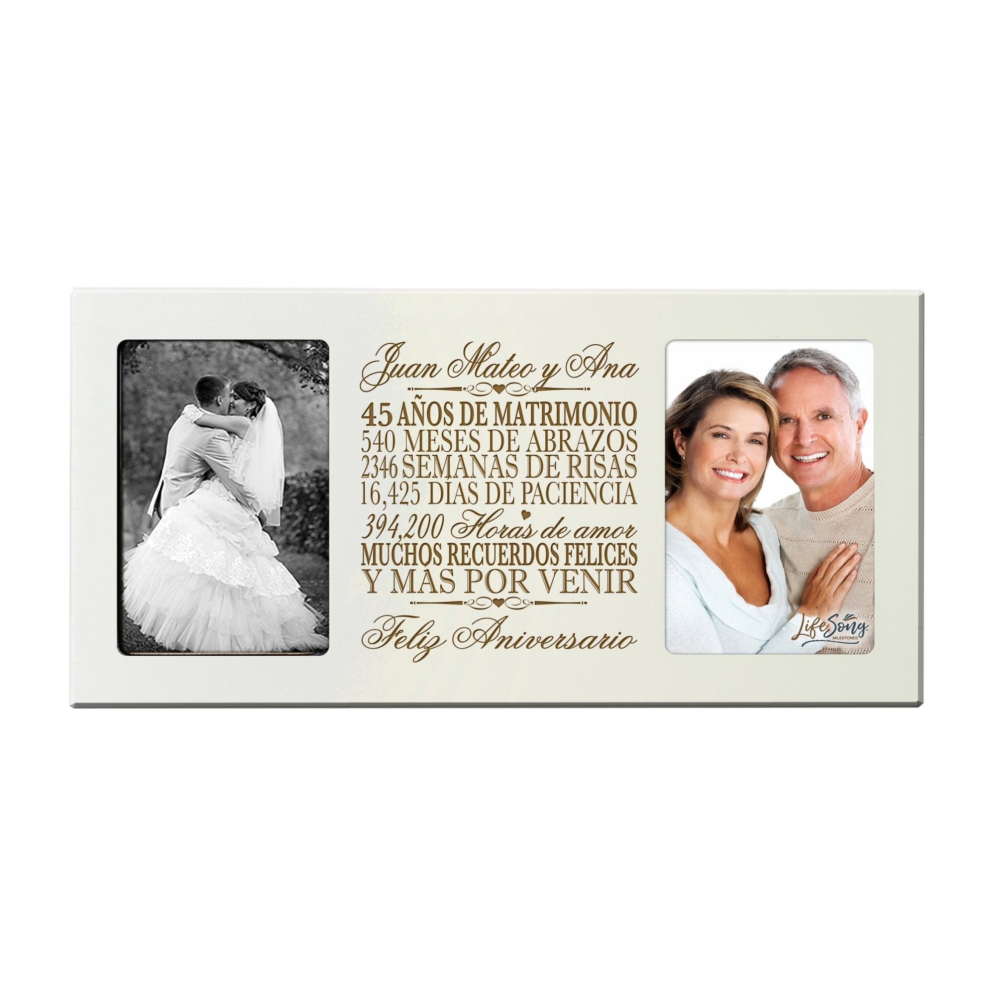 Personalized 45th Anniversary Picture Frame Holds 2-4x6 Photos (Spanish Verse) - LifeSong Milestones