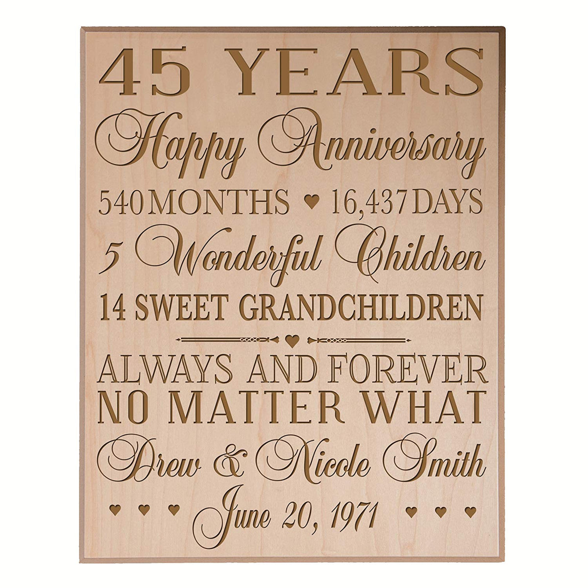 Personalized 45th Anniversary Wall Plaque - Always And Forever - LifeSong Milestones