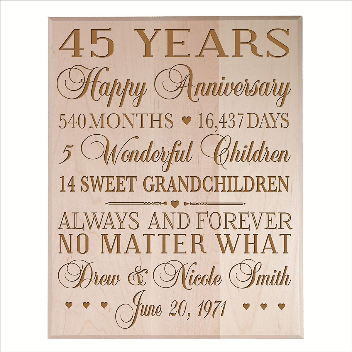 Personalized 45th Anniversary Wall Plaque - Always And Forever - LifeSong Milestones