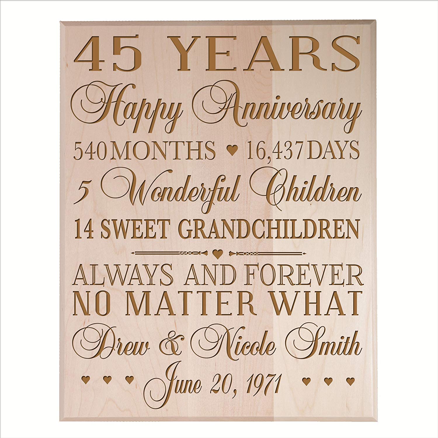 Personalized 45th Anniversary Wall Plaque - Always And Forever - LifeSong Milestones