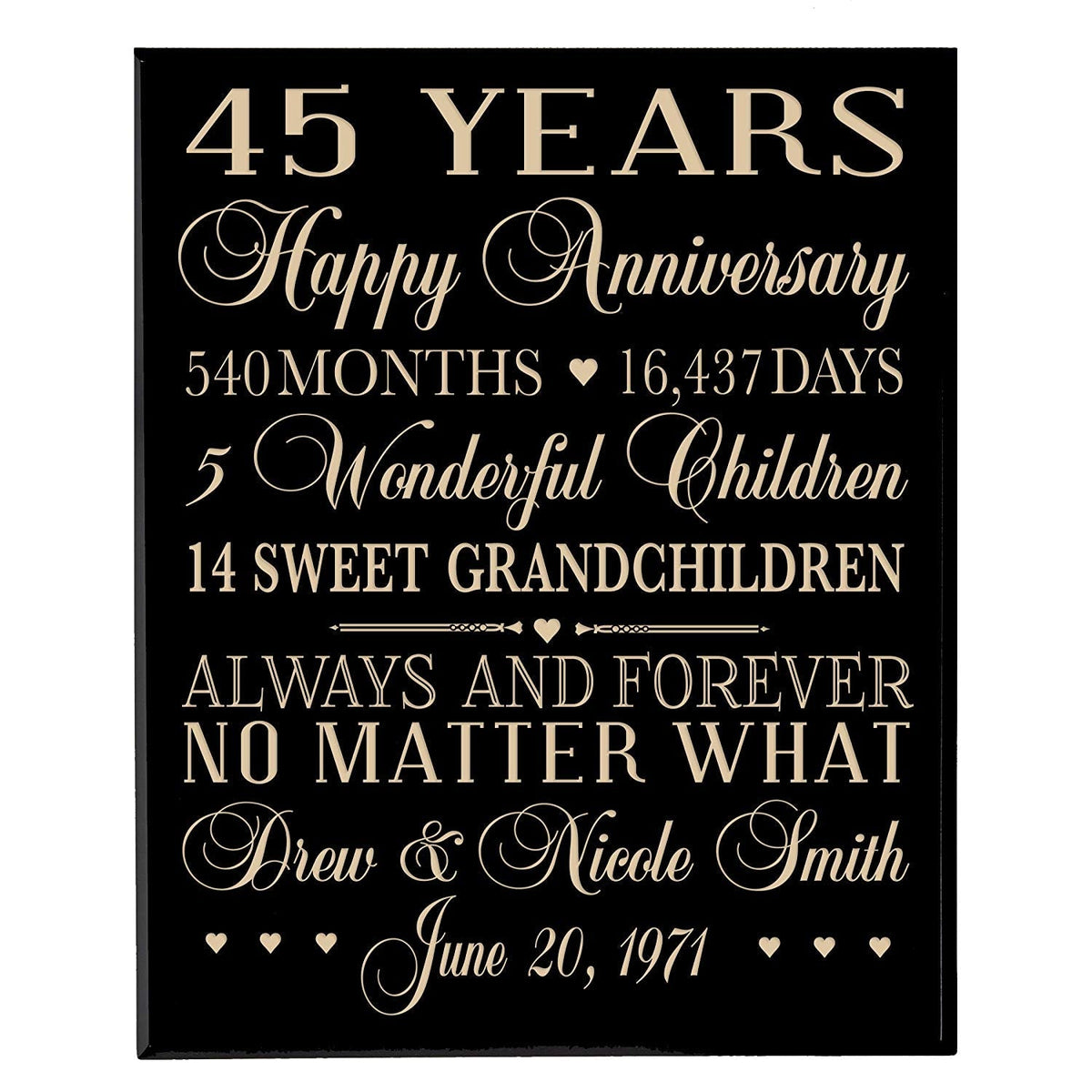 Personalized 45th Anniversary Wall Plaque - Always And Forever - LifeSong Milestones