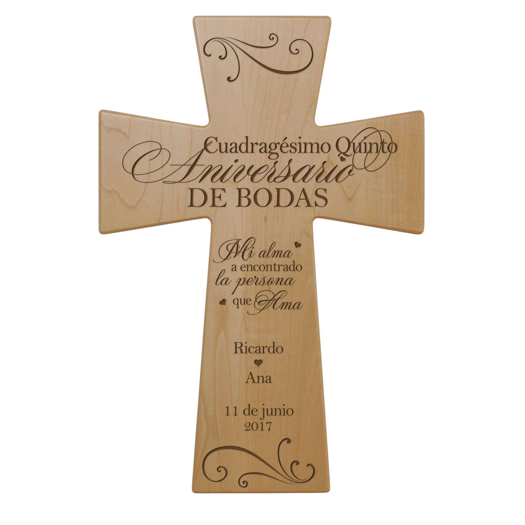 Personalized 45th Wedding Anniversary Spanish Wall Cross - Cuadragesimo Quinto Aniversario - LifeSong Milestones