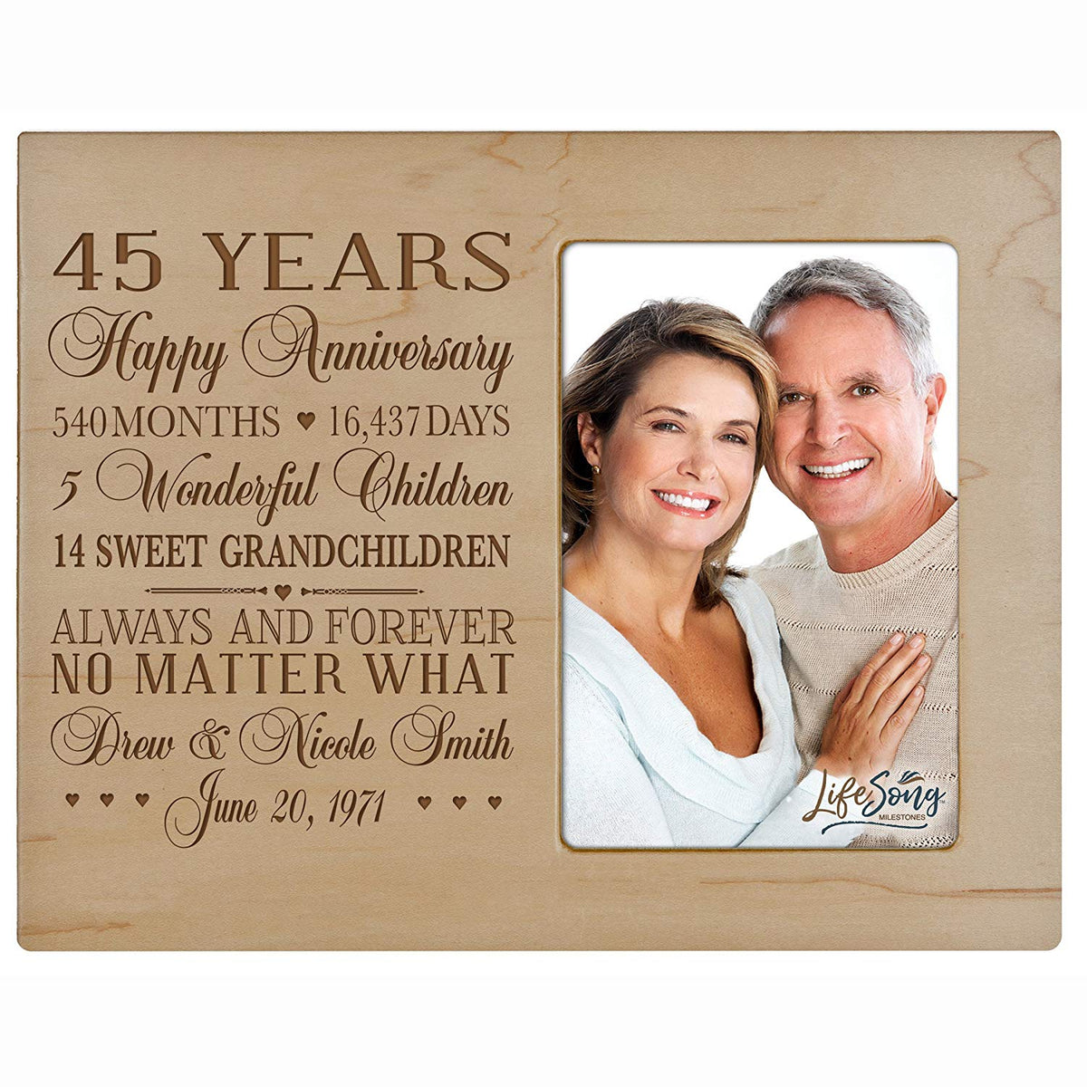 Lifesong Milestones Personalized Unique 45th Wedding Anniversary Picture Frame for Couples