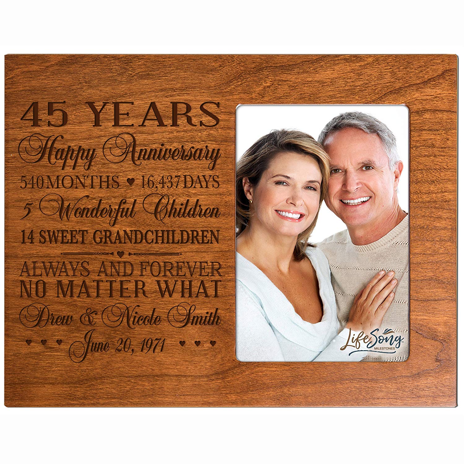 Lifesong Milestones Personalized Unique 45th Wedding Anniversary Picture Frame for Couples