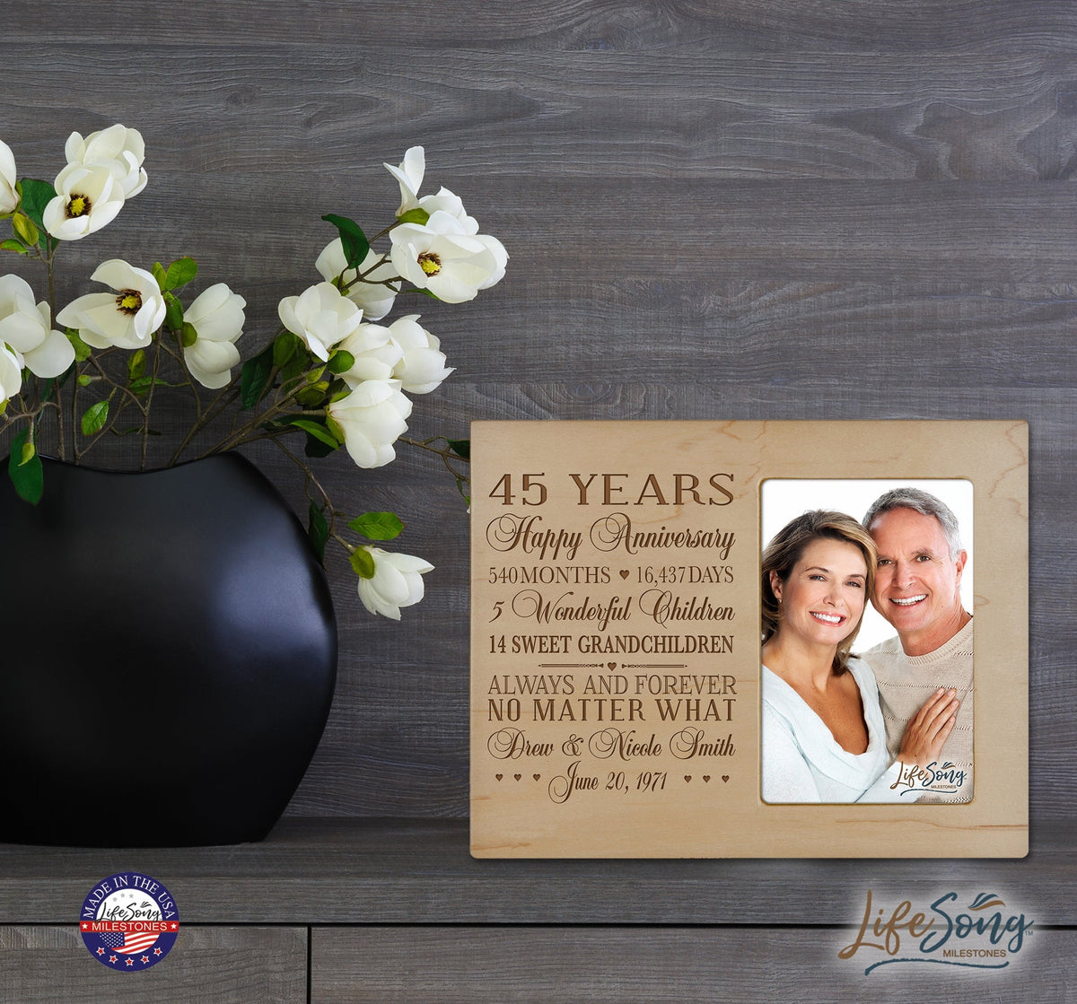 Lifesong Milestones Personalized Unique 45th Wedding Anniversary Picture Frame for Couples