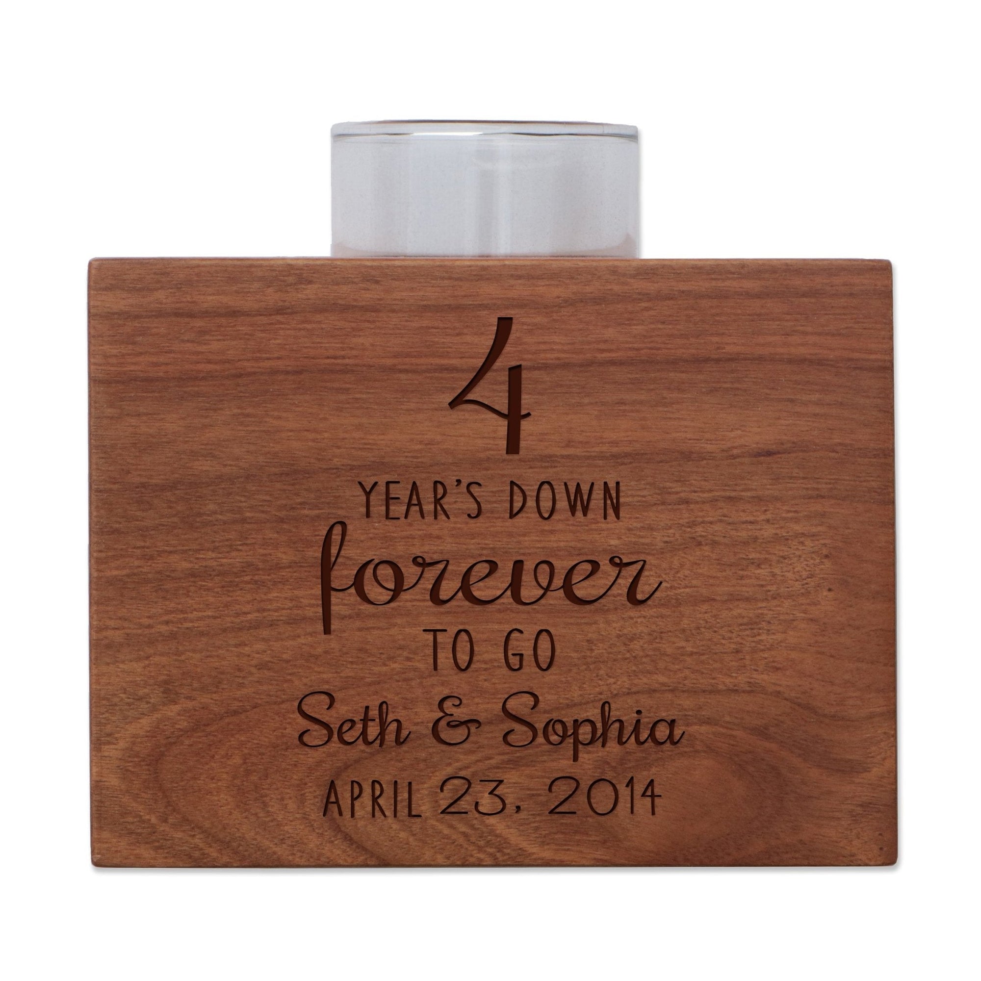 Personalized 4th Anniversary Engraved Wooden Cherry Candle Holder - LifeSong Milestones