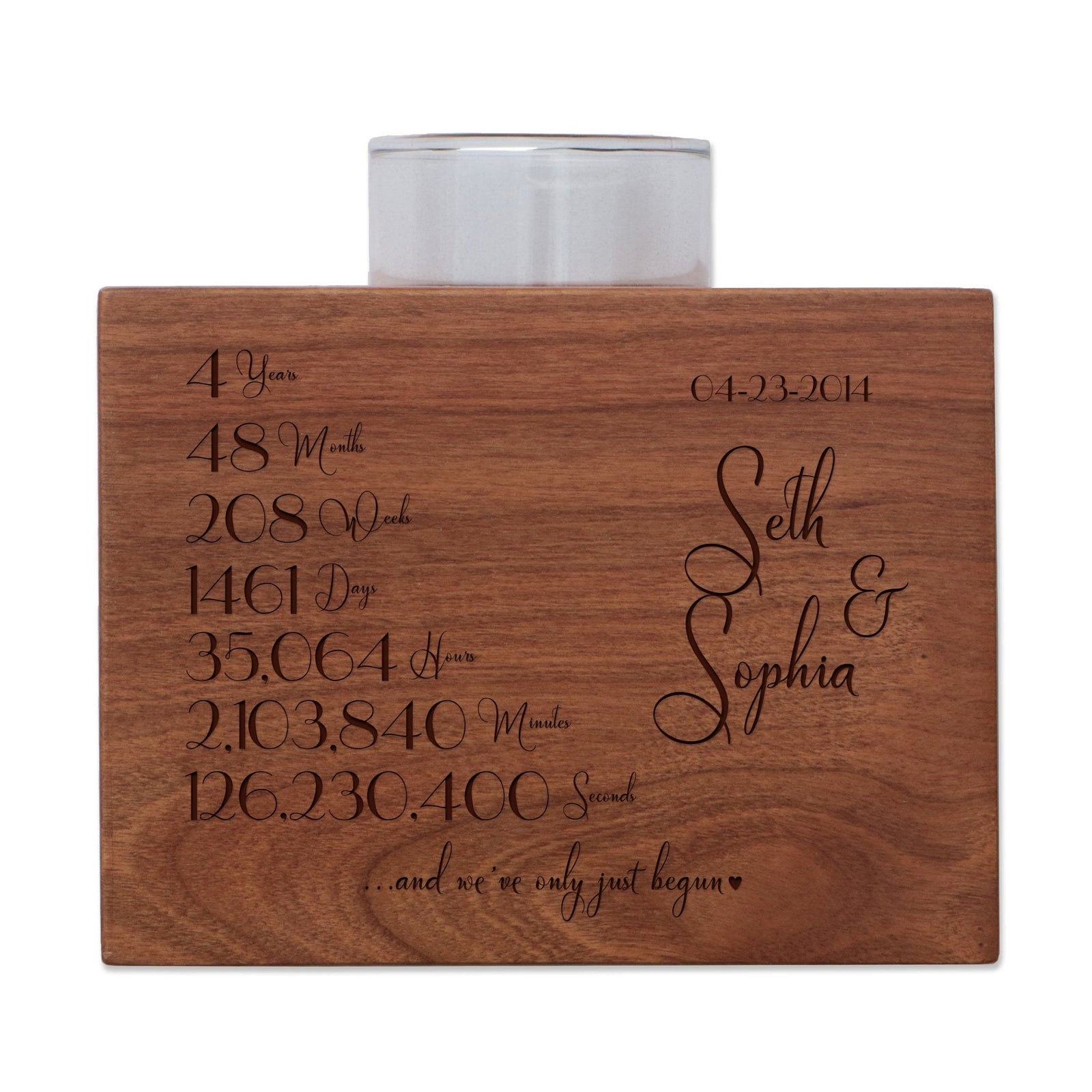 Personalized 4th Anniversary Engraved Wooden Cherry Candle Holder - LifeSong Milestones