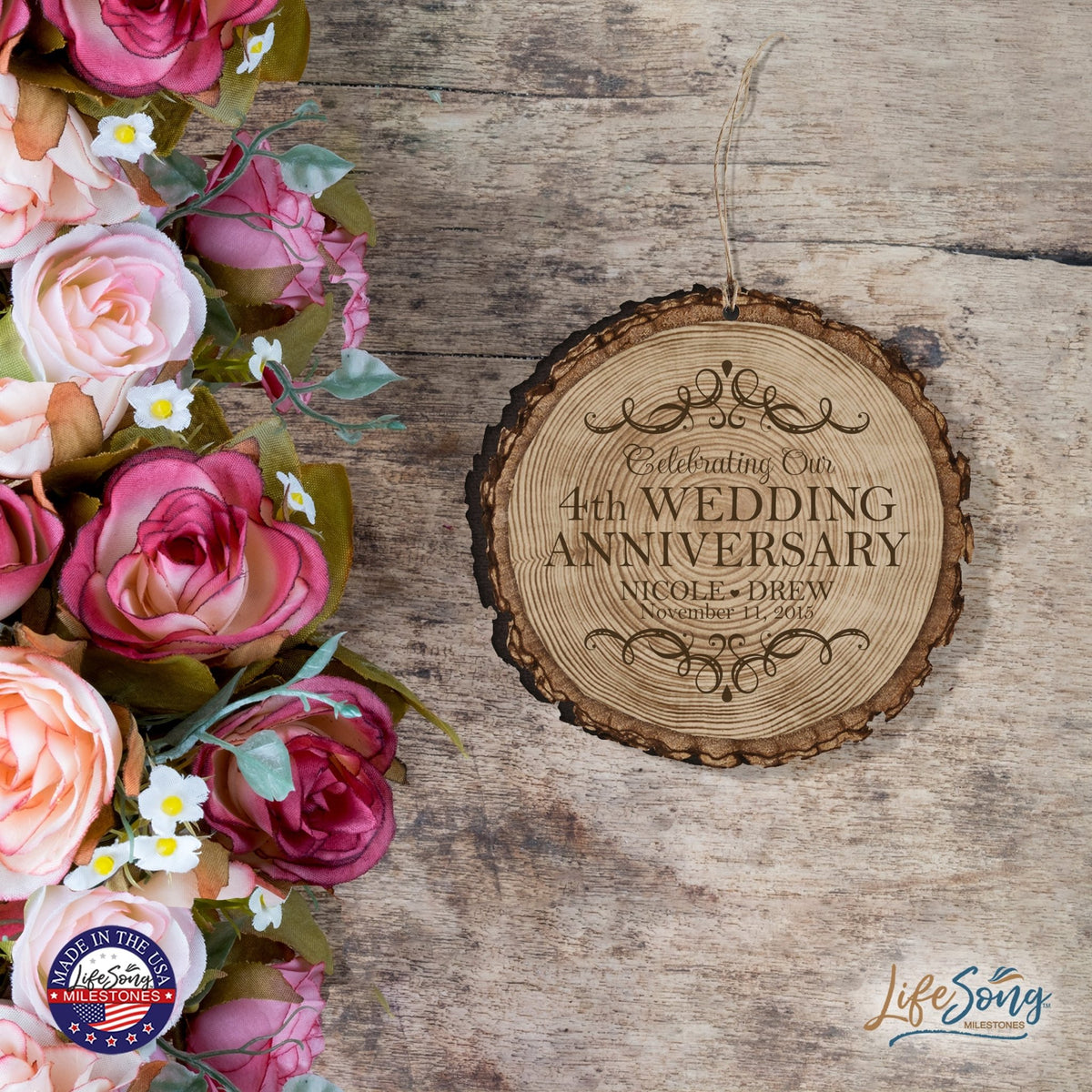 Personalized 4th Wedding Anniversary Engraved Ornament - LifeSong Milestones