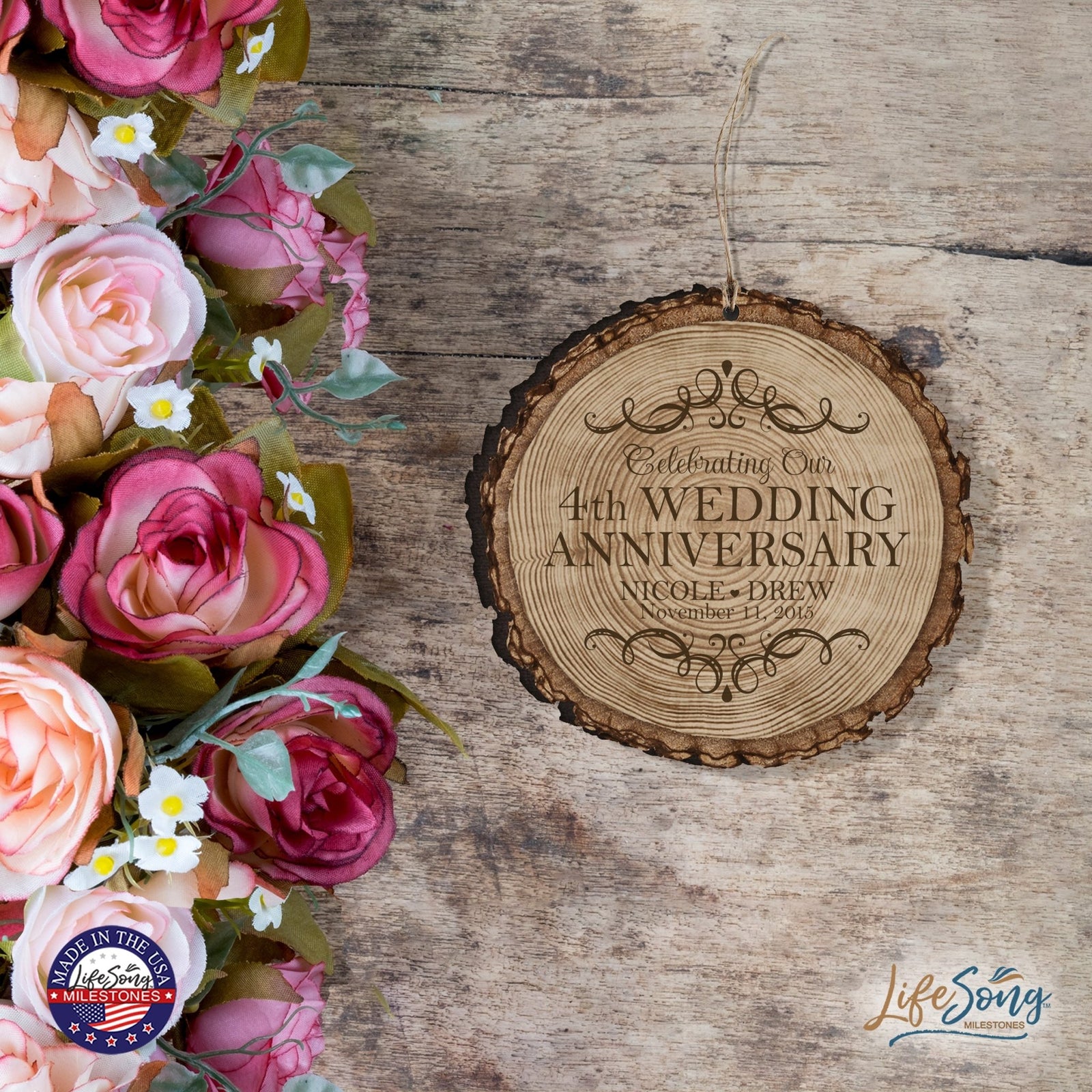 Personalized 4th Wedding Anniversary Engraved Ornament - LifeSong Milestones