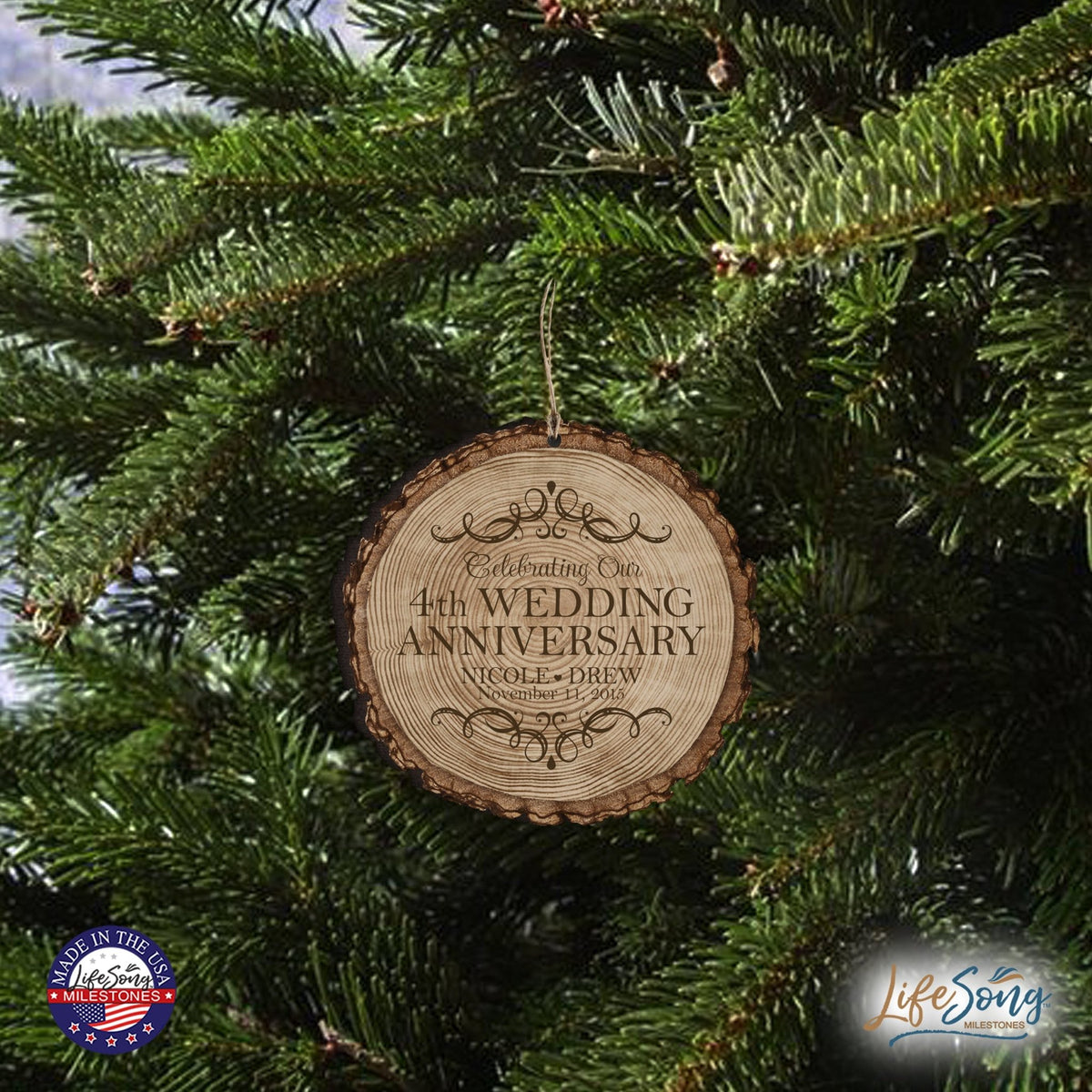 Personalized 4th Wedding Anniversary Engraved Ornament - LifeSong Milestones