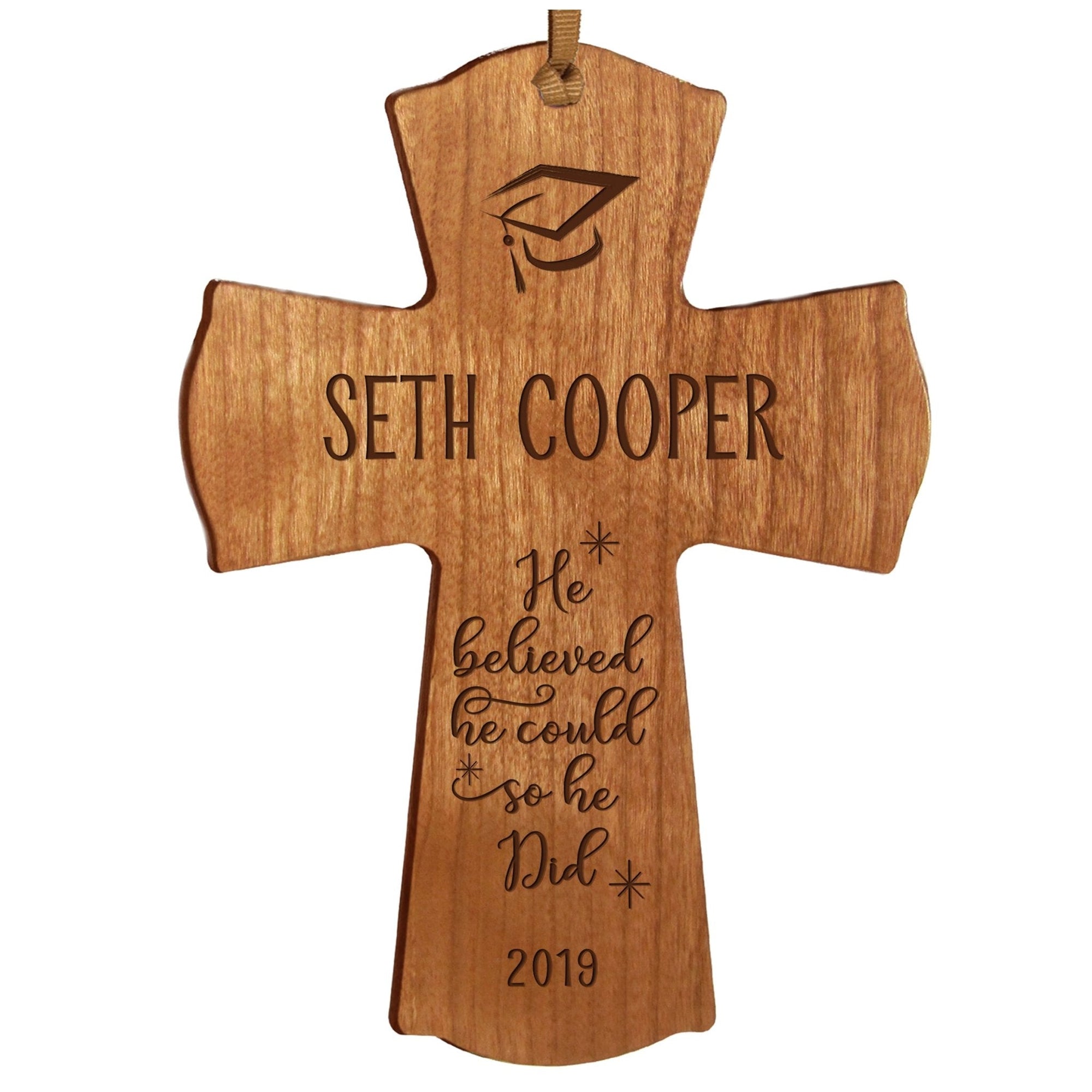 Personalized 4x6 Graduation Cross Gift For Graduate - He Believed - LifeSong Milestones