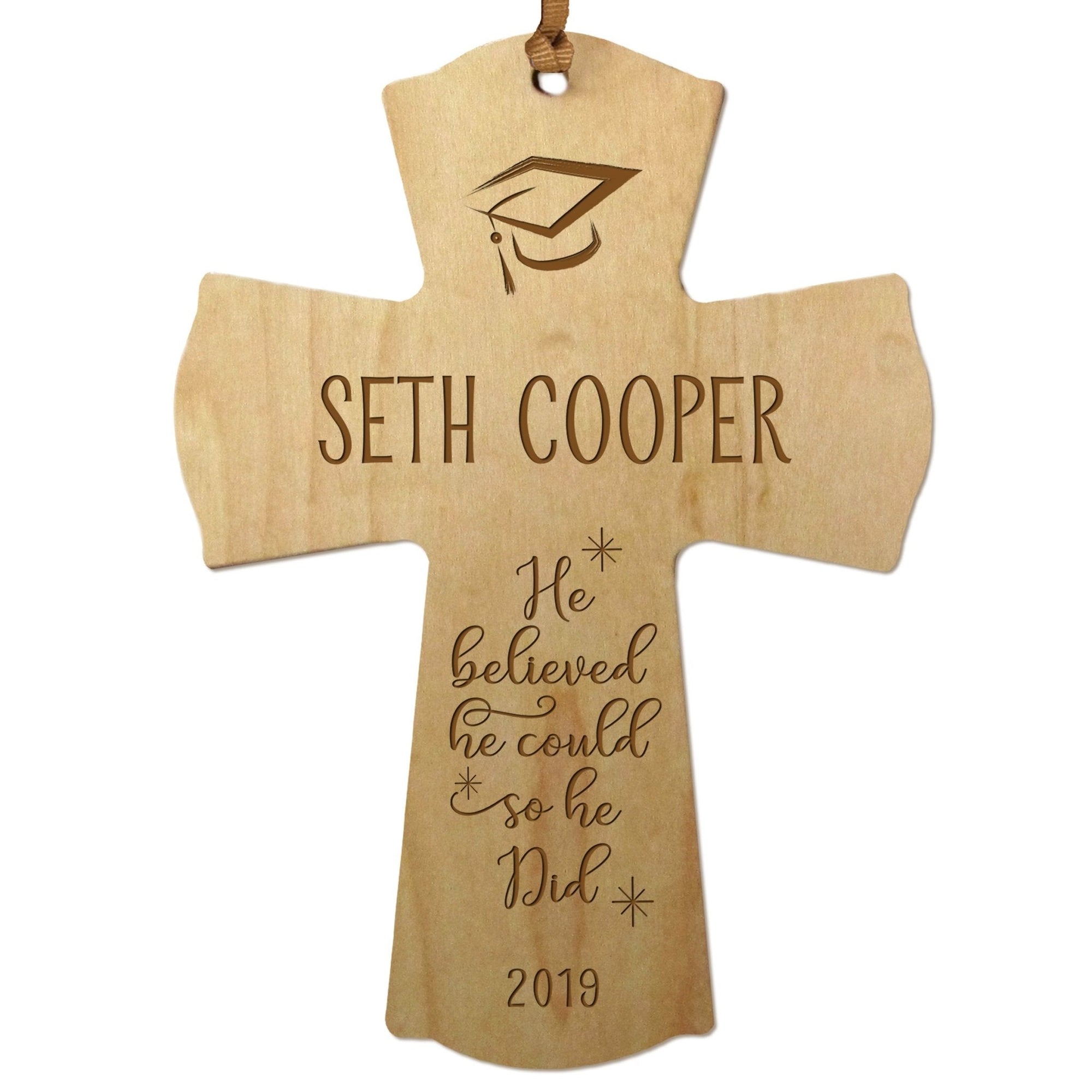 Personalized 4x6 Graduation Cross Gift For Graduate - He Believed - LifeSong Milestones
