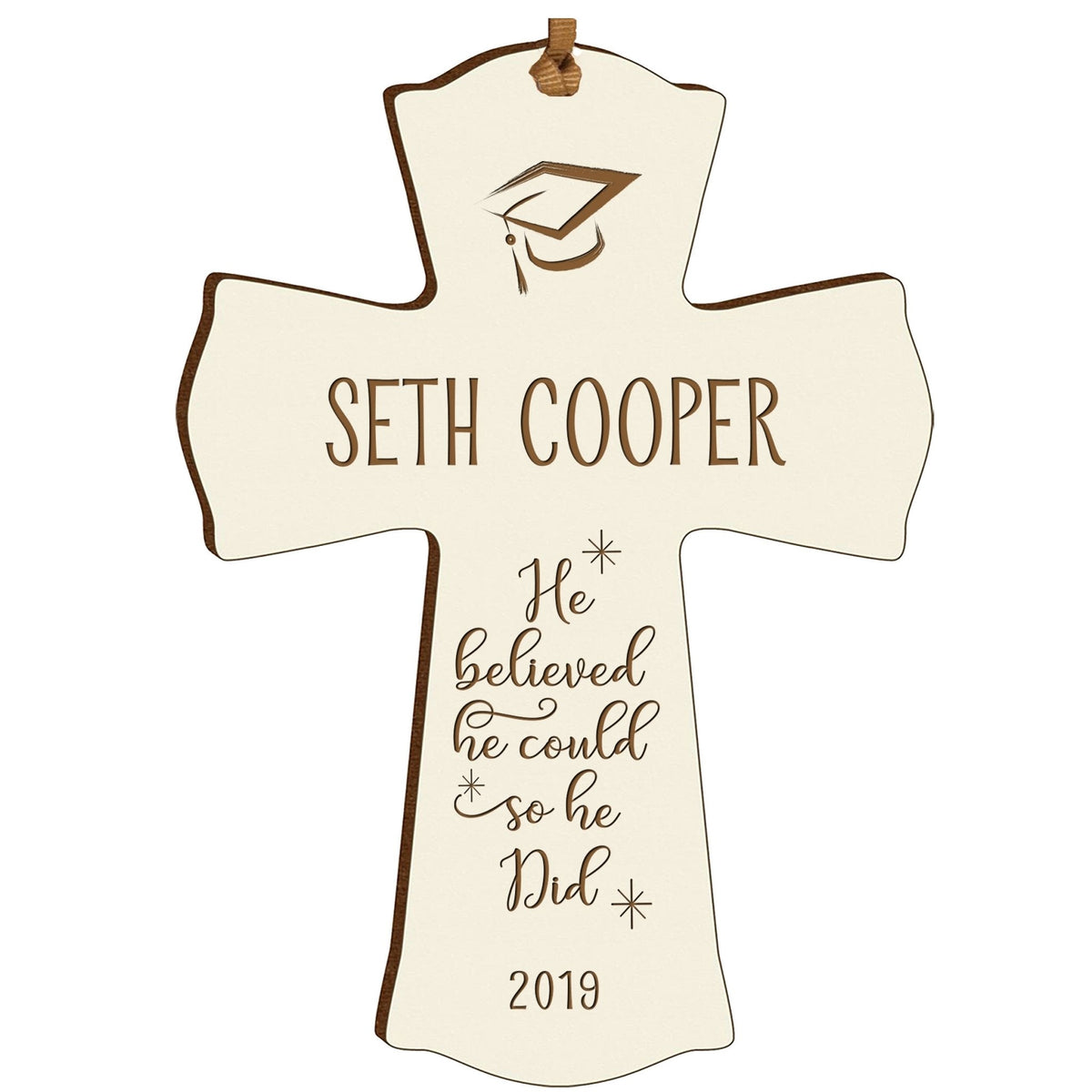 Personalized 4x6 Graduation Cross Gift For Graduate - He Believed - LifeSong Milestones