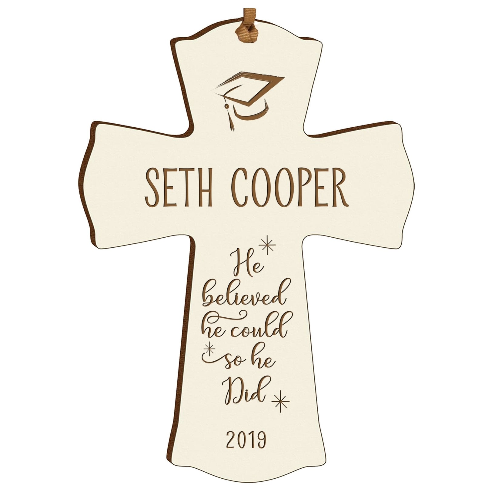 Personalized 4x6 Graduation Cross Gift For Graduate - He Believed - LifeSong Milestones