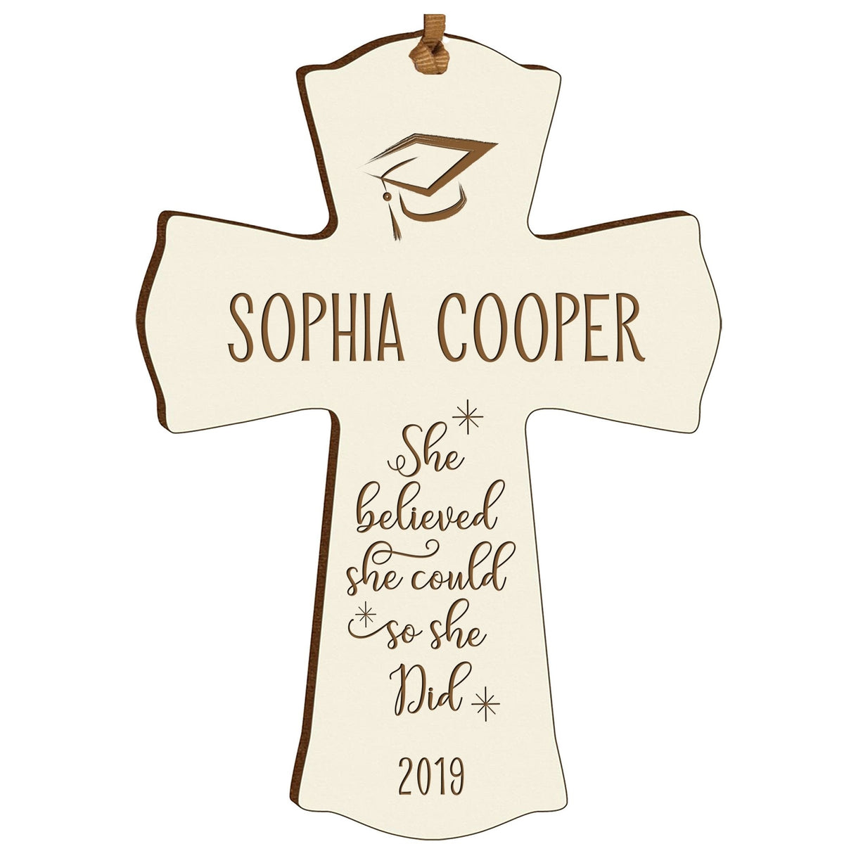 Personalized 4x6 Graduation Cross Gift For Graduate - She Believed - LifeSong Milestones