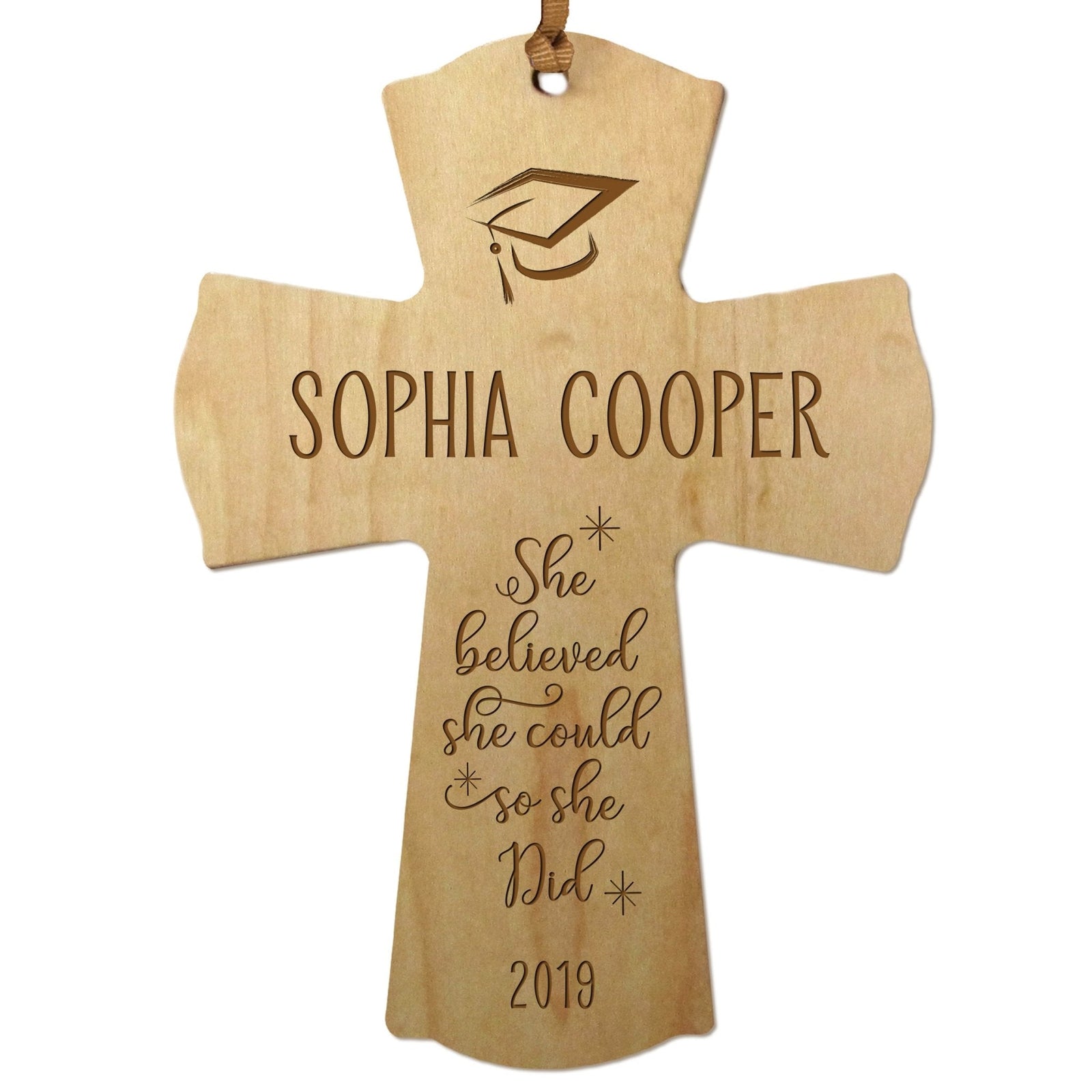 Personalized 4x6 Graduation Cross Gift For Graduate - She Believed - LifeSong Milestones