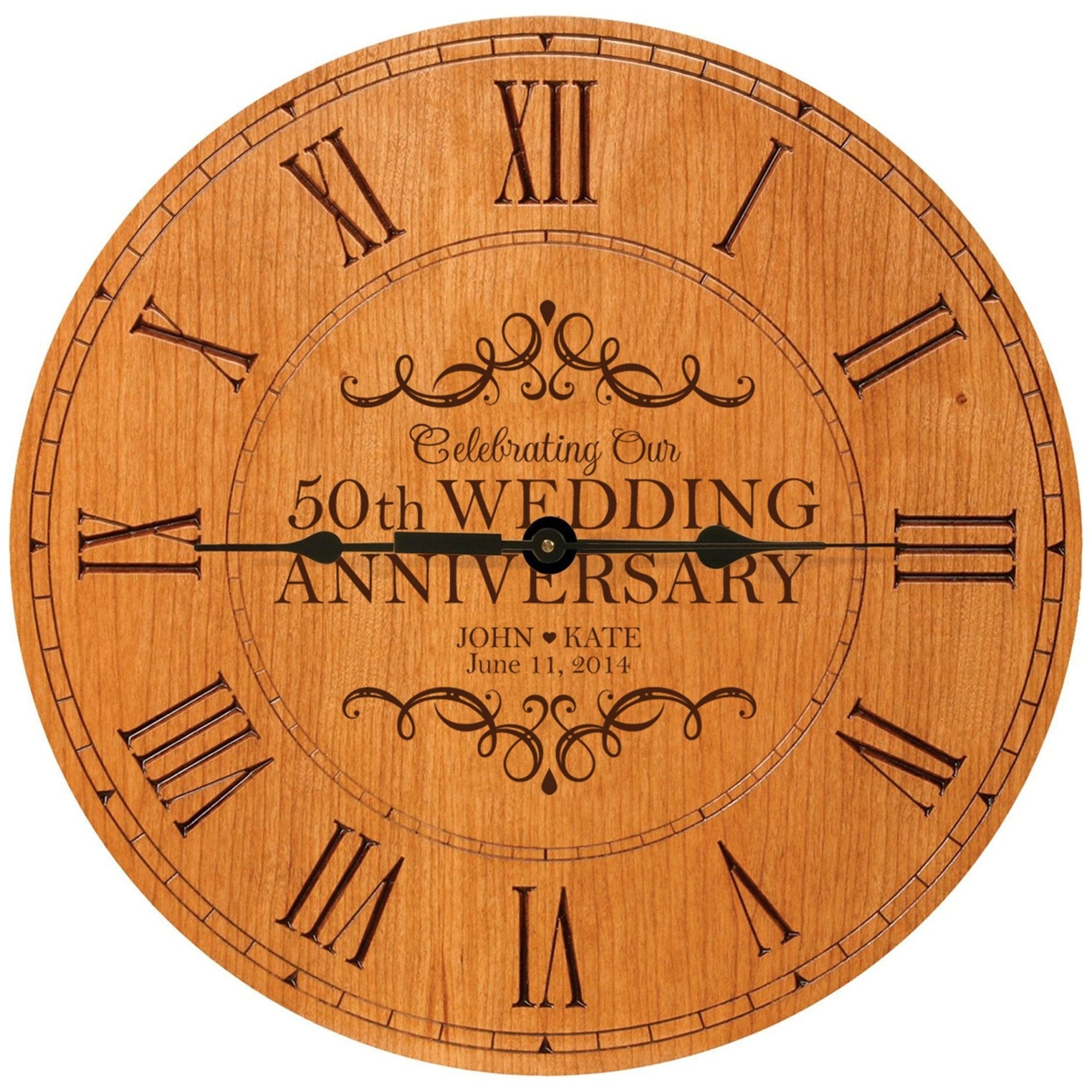Personalized Engraved Wooden Wall Clock for 50th Wedding Anniversary Gift Ideas