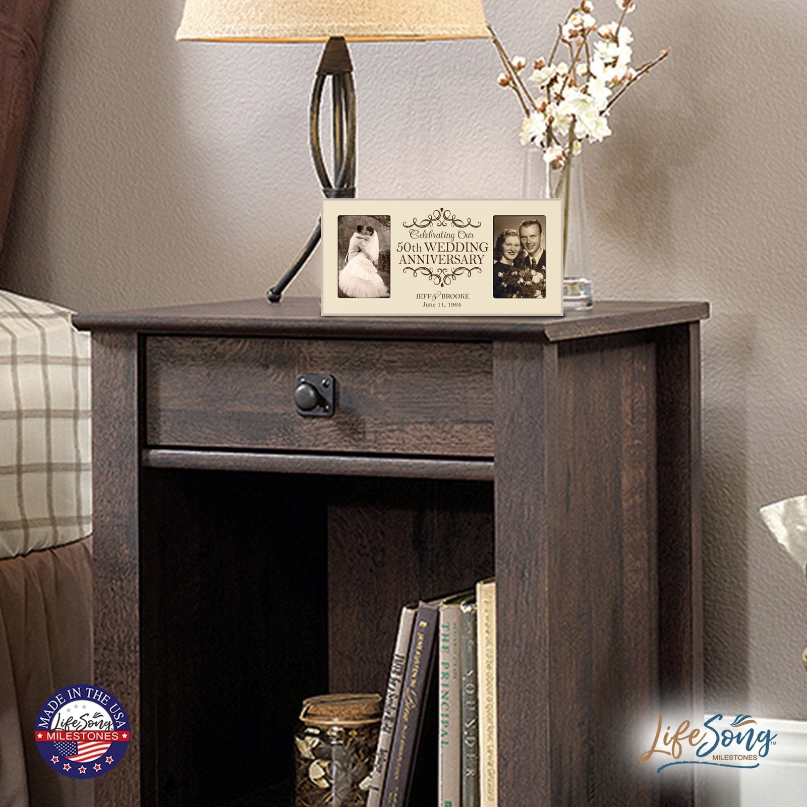 handcrafted re‑engineered wood 50th anniversary photo frame