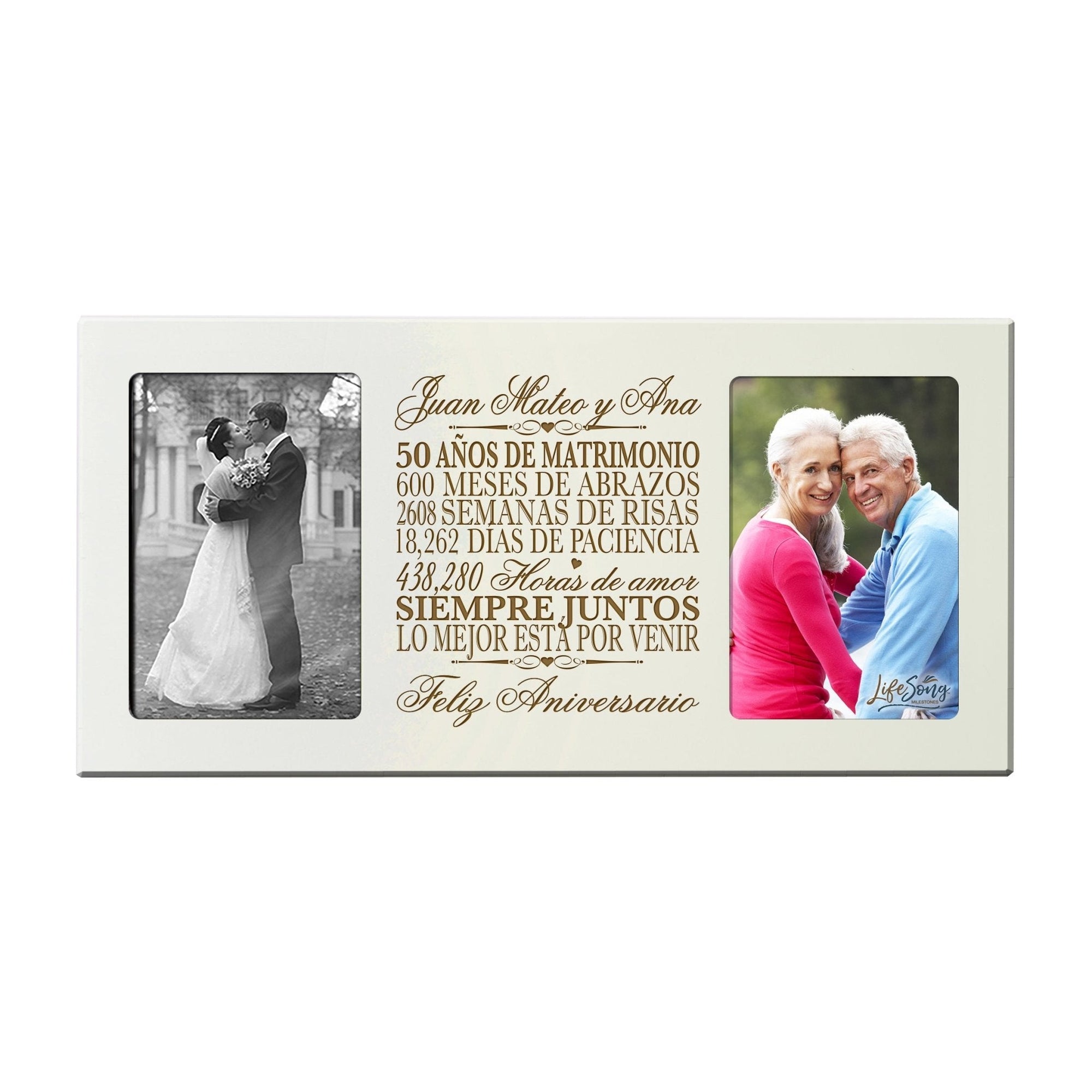 Personalized 50th Anniversary Picture Frame Holds 2-4x6 Photos (Spanish Verse) - LifeSong Milestones