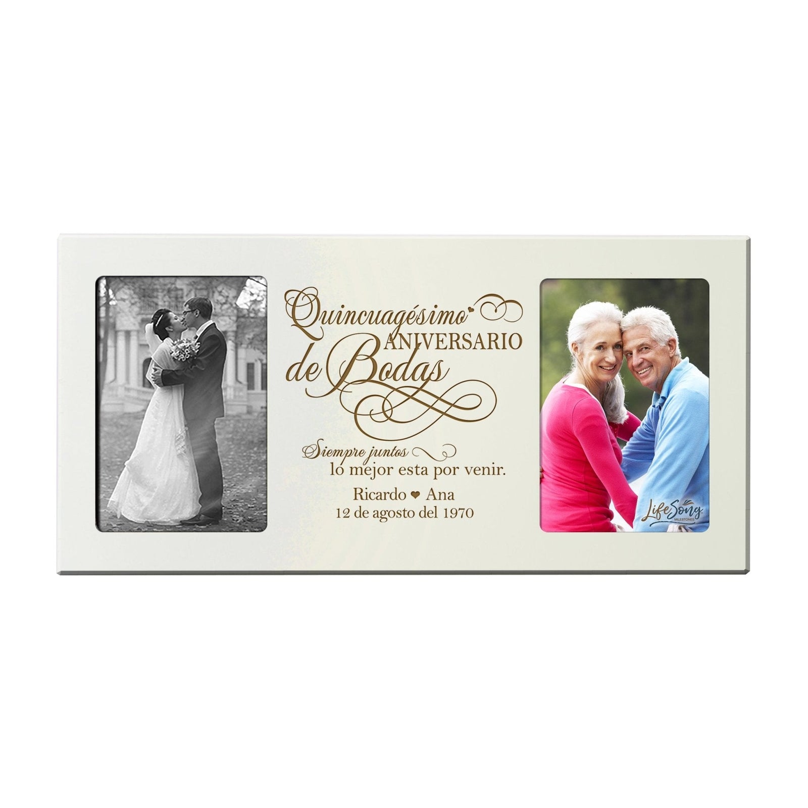 Personalized 50th Anniversary Picture Frame Holds 2-4x6 Photos (Spanish Verse) - LifeSong Milestones