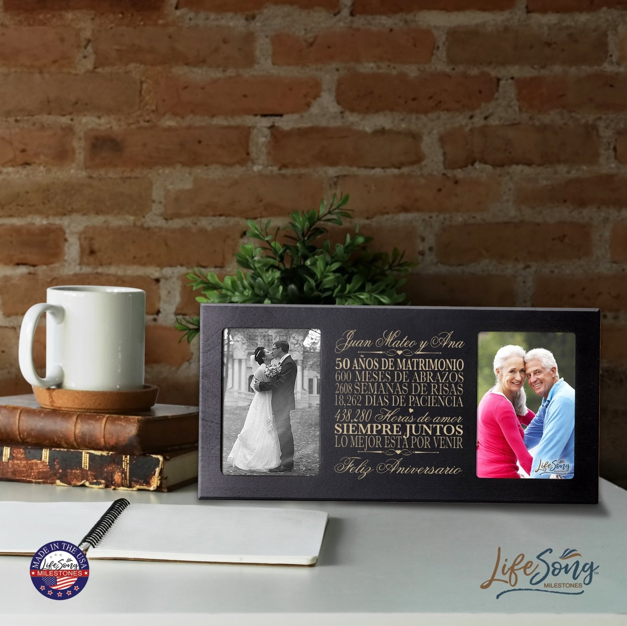 Personalized 50th Anniversary Picture Frame Holds 2-4x6 Photos (Spanish Verse) - LifeSong Milestones