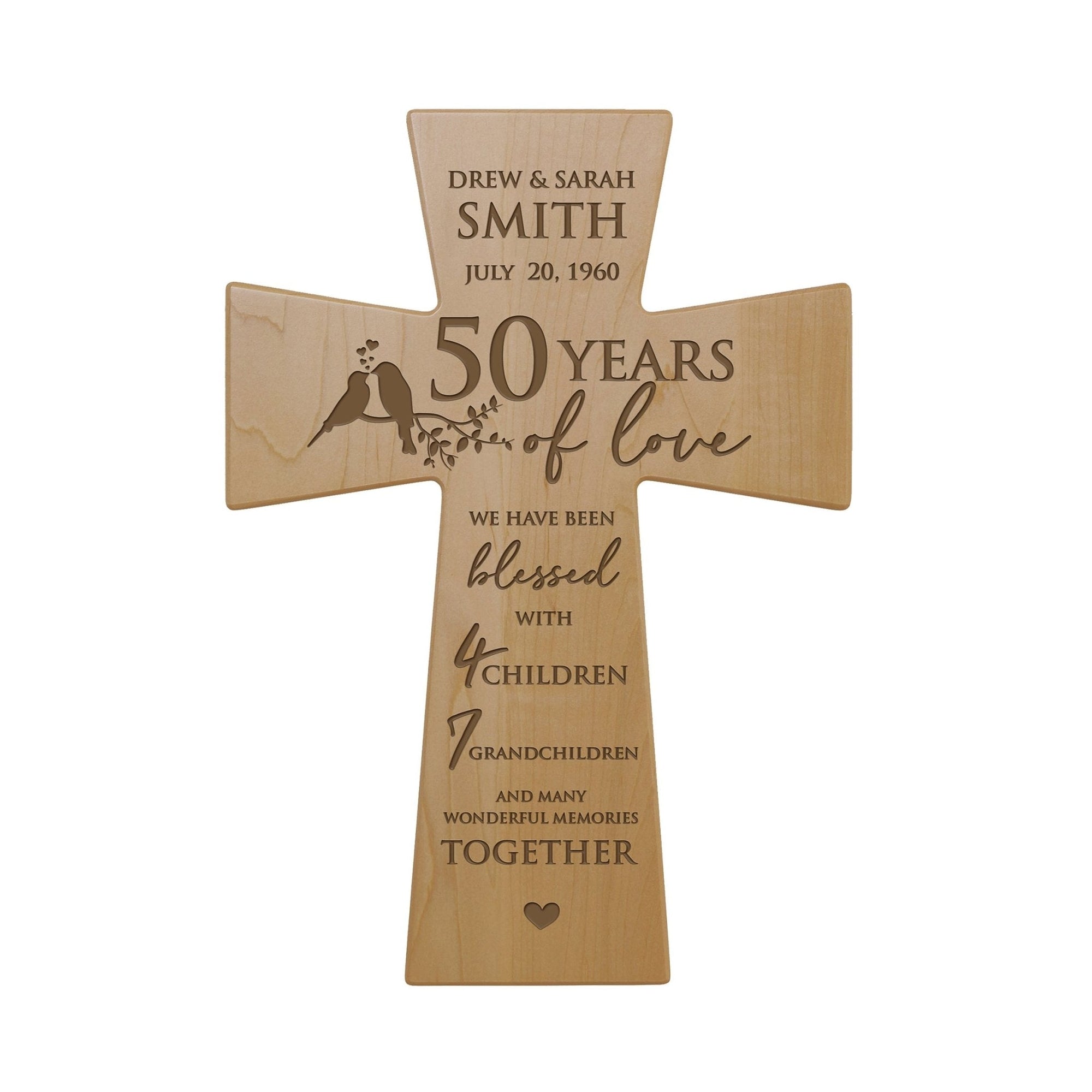 Personalized 50th Wedding Anniversary Cherry Wall Cross 7x11 (50 Years of Love) - LifeSong Milestones