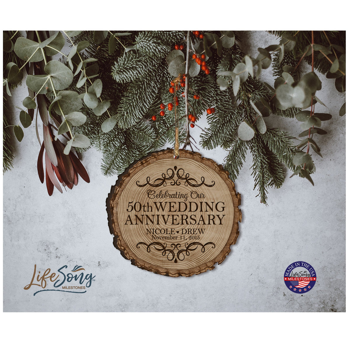 Personalized 50th Wedding Anniversary Engraved Ornament - LifeSong Milestones