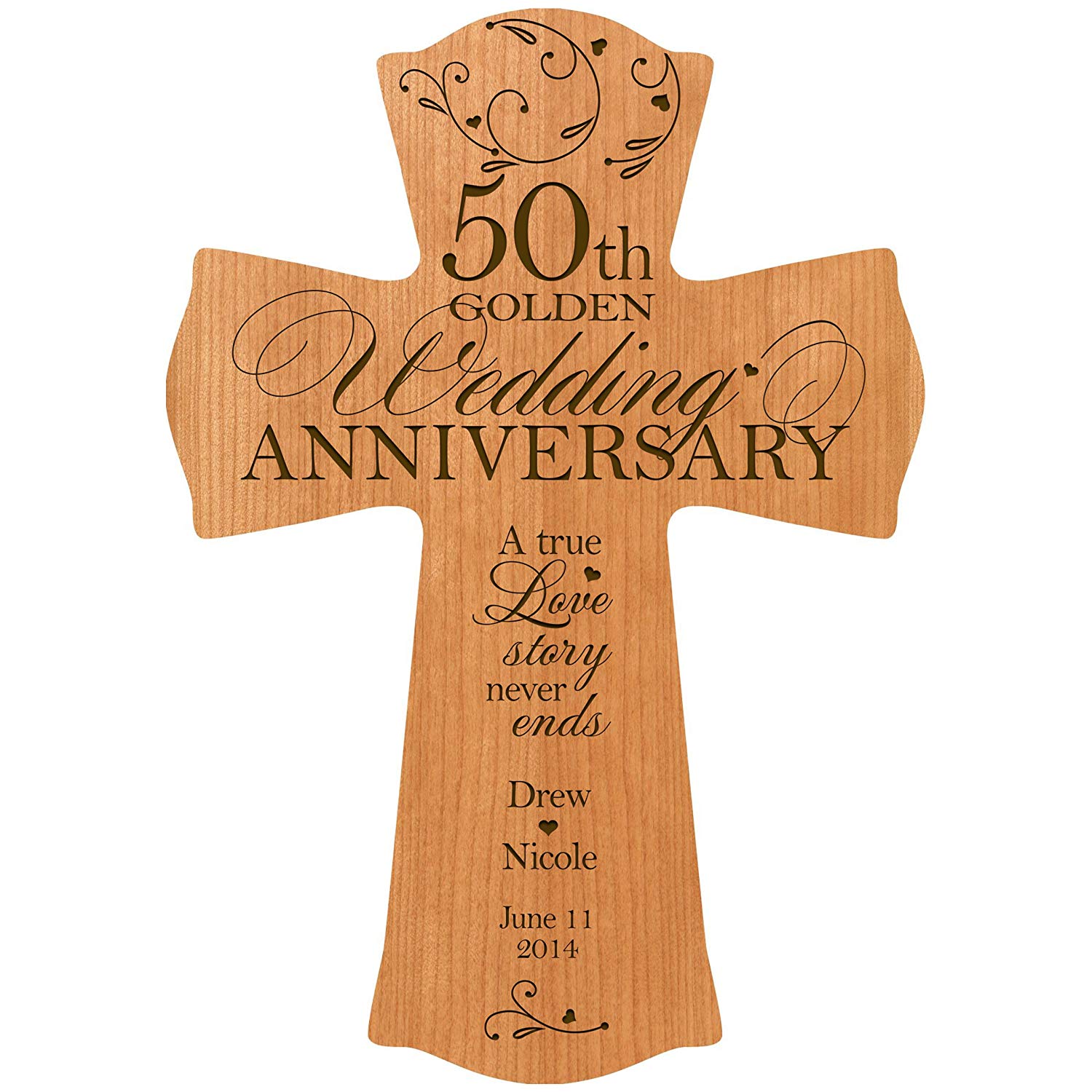 Personalized 50th Wedding Anniversary Engraved Wall Cross - True Love Story - LifeSong Milestones