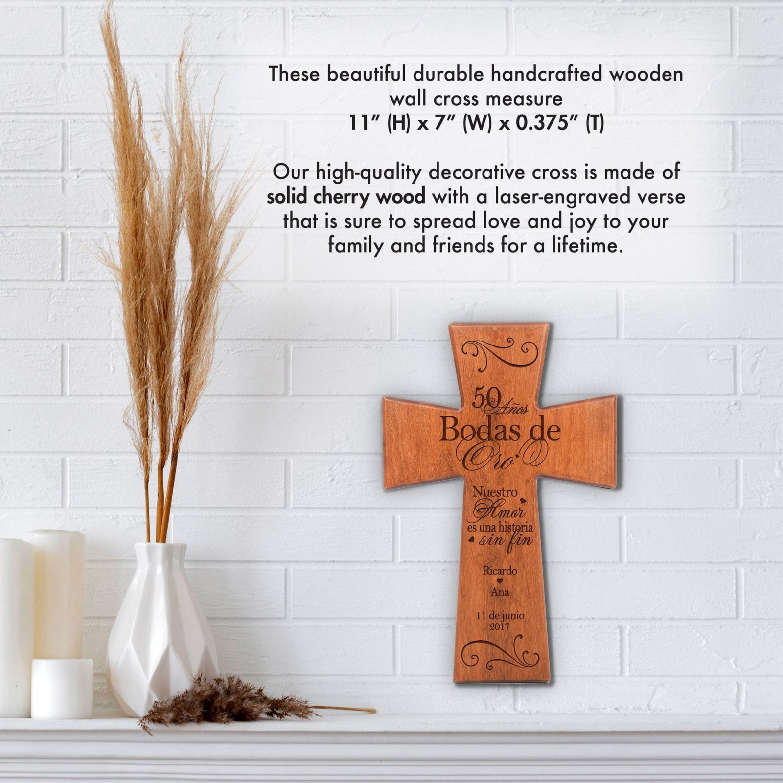 Personalized 50th Wedding Anniversary Spanish Wall Cross - Nuestro Amor - LifeSong Milestones