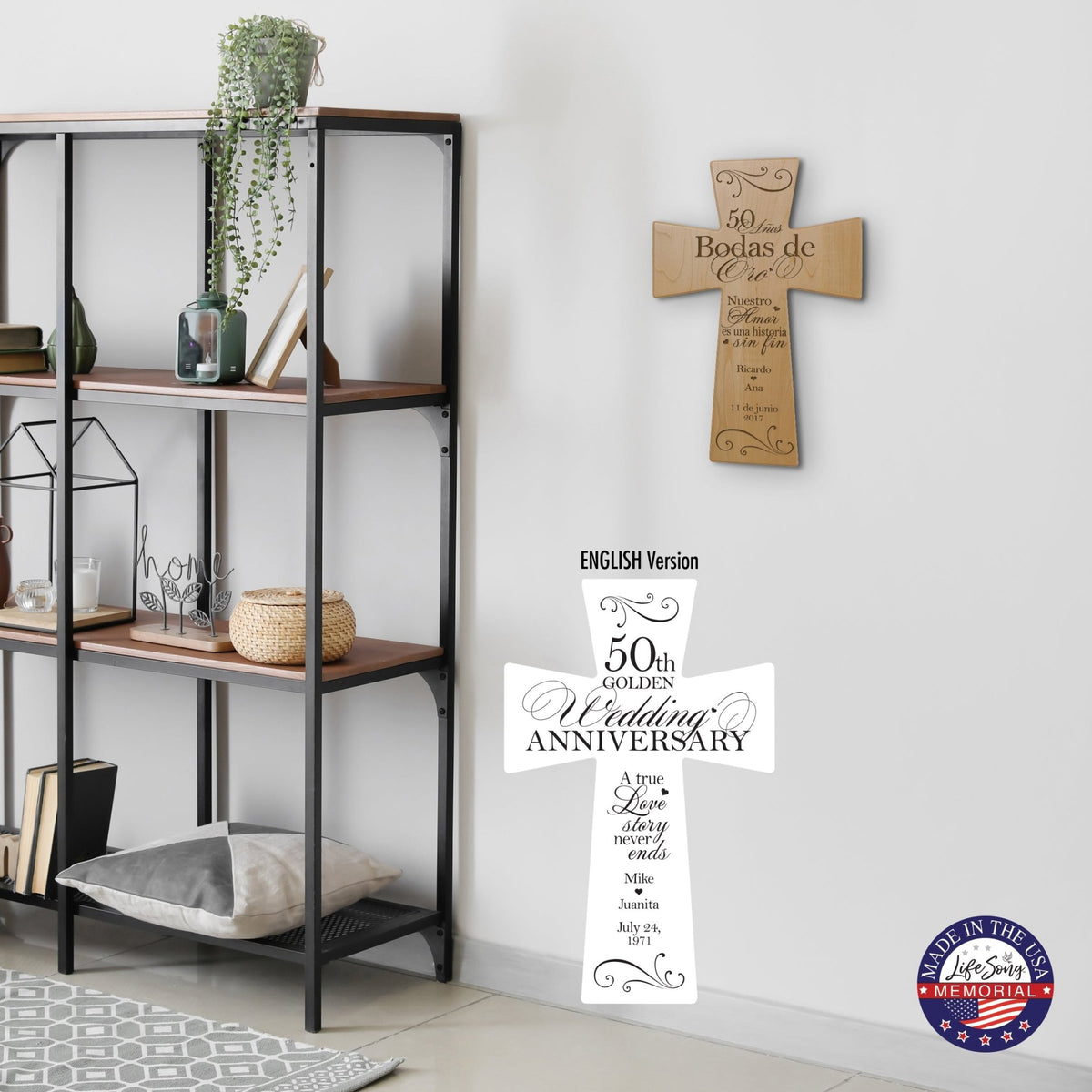 Personalized 50th Wedding Anniversary Spanish Wall Cross - Nuestro Amor - LifeSong Milestones