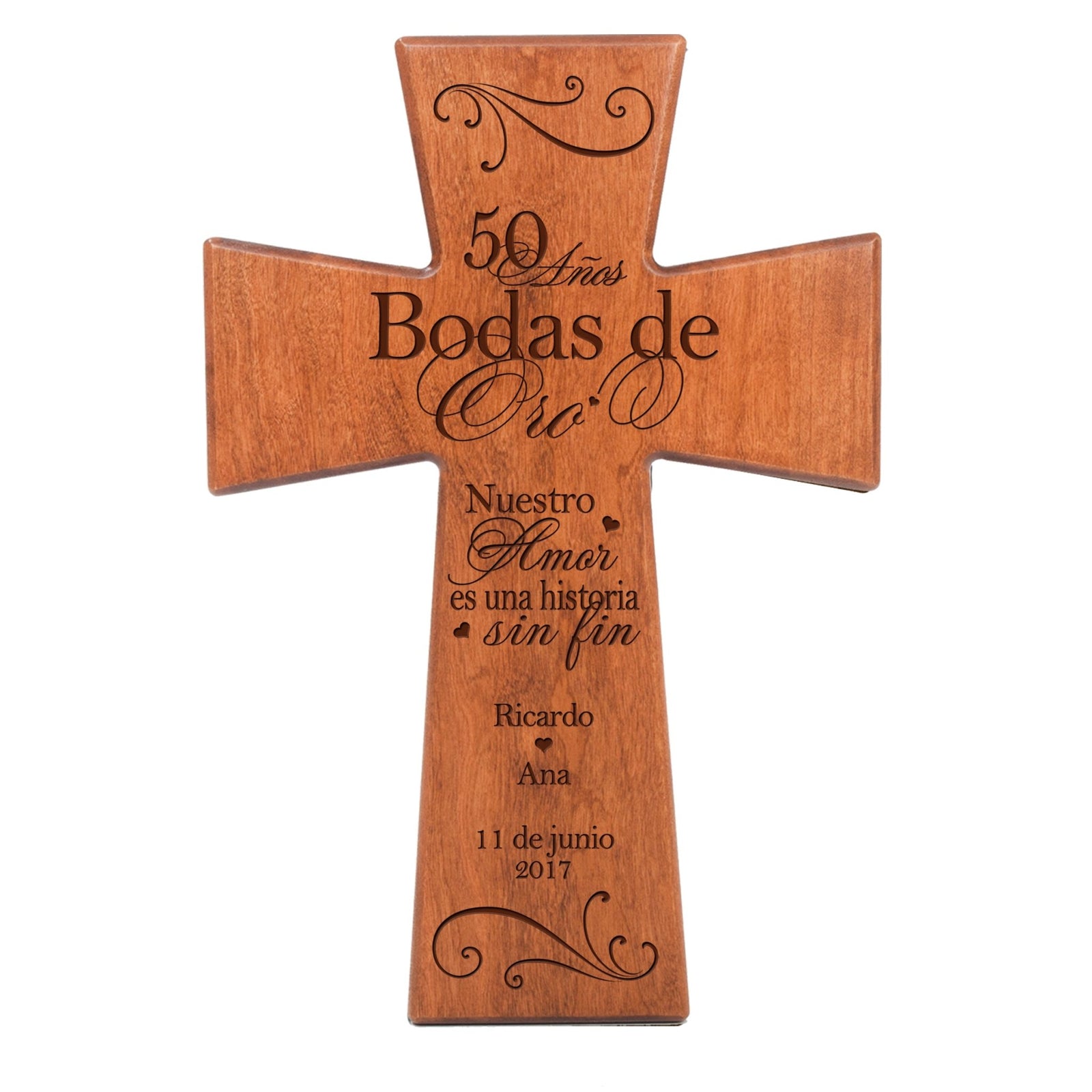 Personalized 50th Wedding Anniversary Spanish Wall Cross - Nuestro Amor - LifeSong Milestones