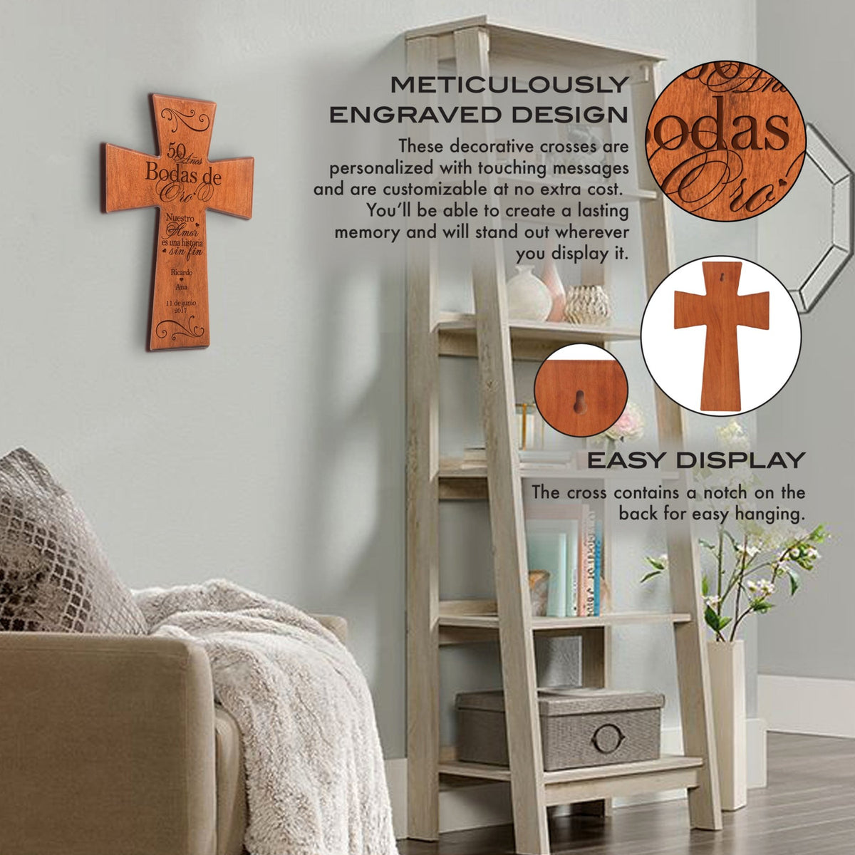 Personalized 50th Wedding Anniversary Spanish Wall Cross - Nuestro Amor - LifeSong Milestones