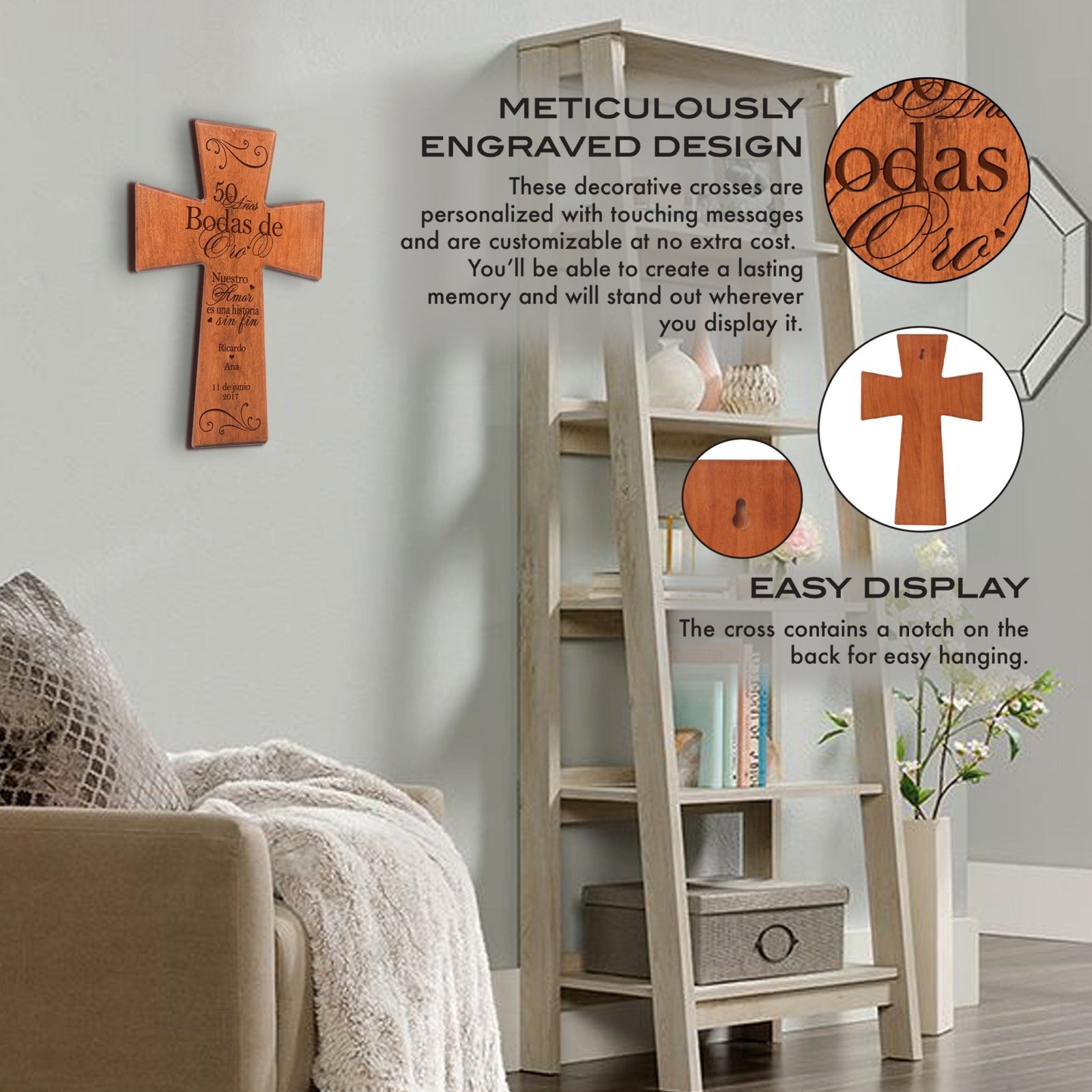 Personalized 50th Wedding Anniversary Spanish Wall Cross - Nuestro Amor - LifeSong Milestones