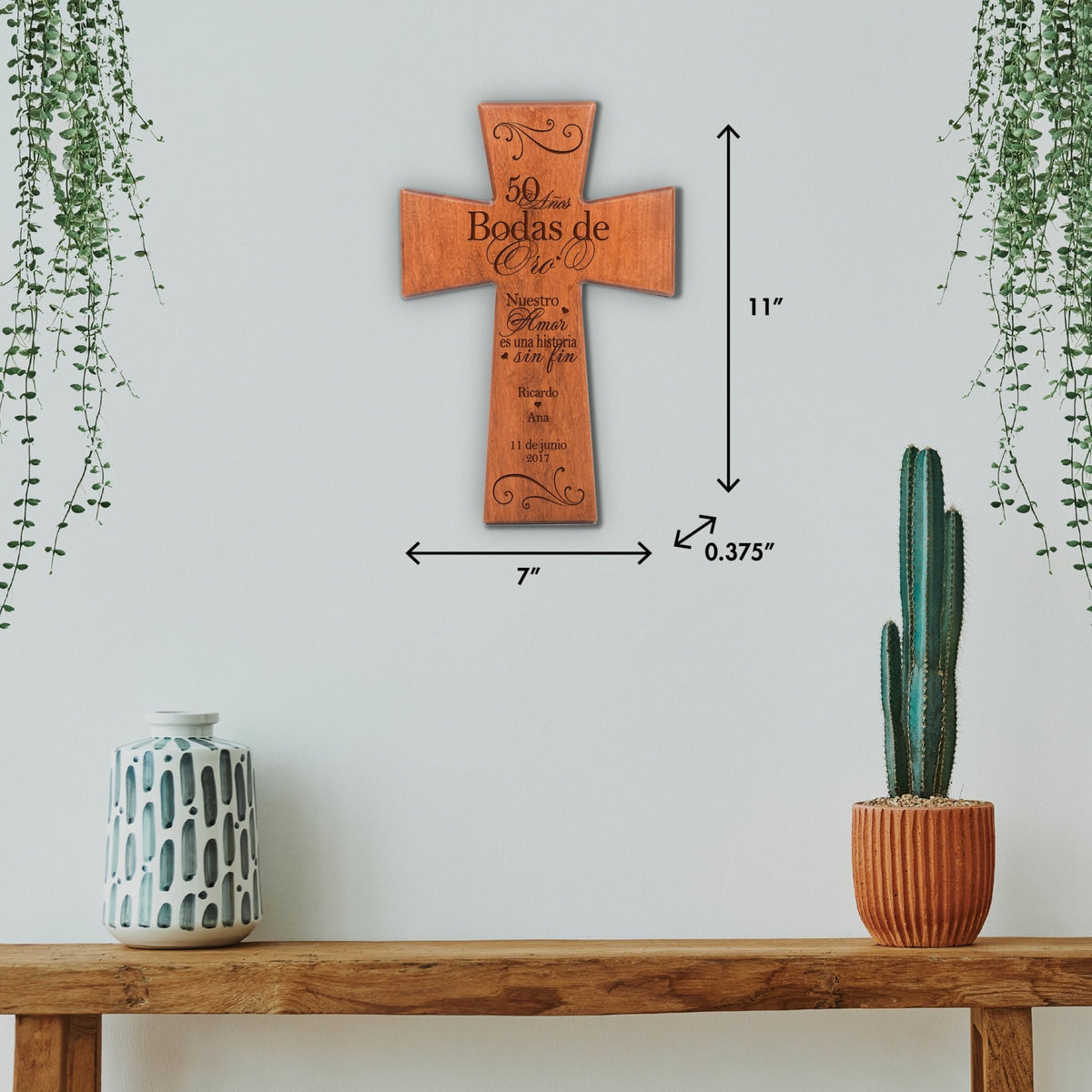 Personalized 50th Wedding Anniversary Spanish Wall Cross - Nuestro Amor - LifeSong Milestones