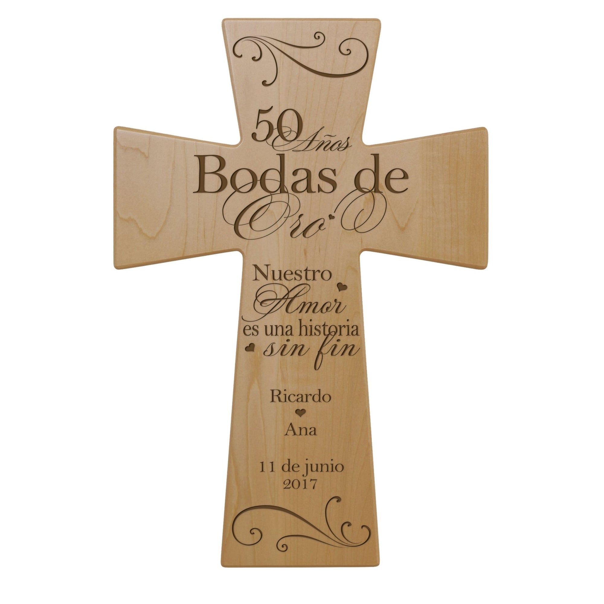 Personalized 50th Wedding Anniversary Spanish Wall Cross - Nuestro Amor - LifeSong Milestones