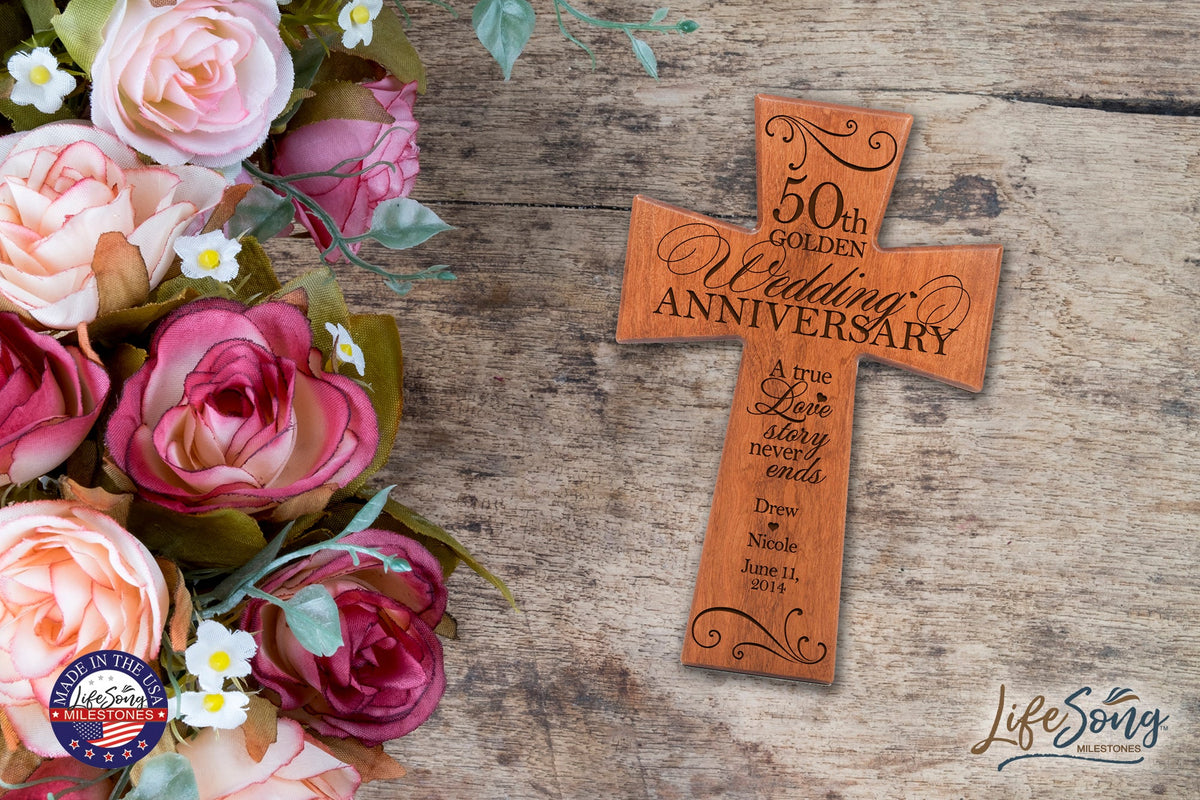 Personalized 50th Wedding Anniversary Wall Cross - Love Story - LifeSong Milestones